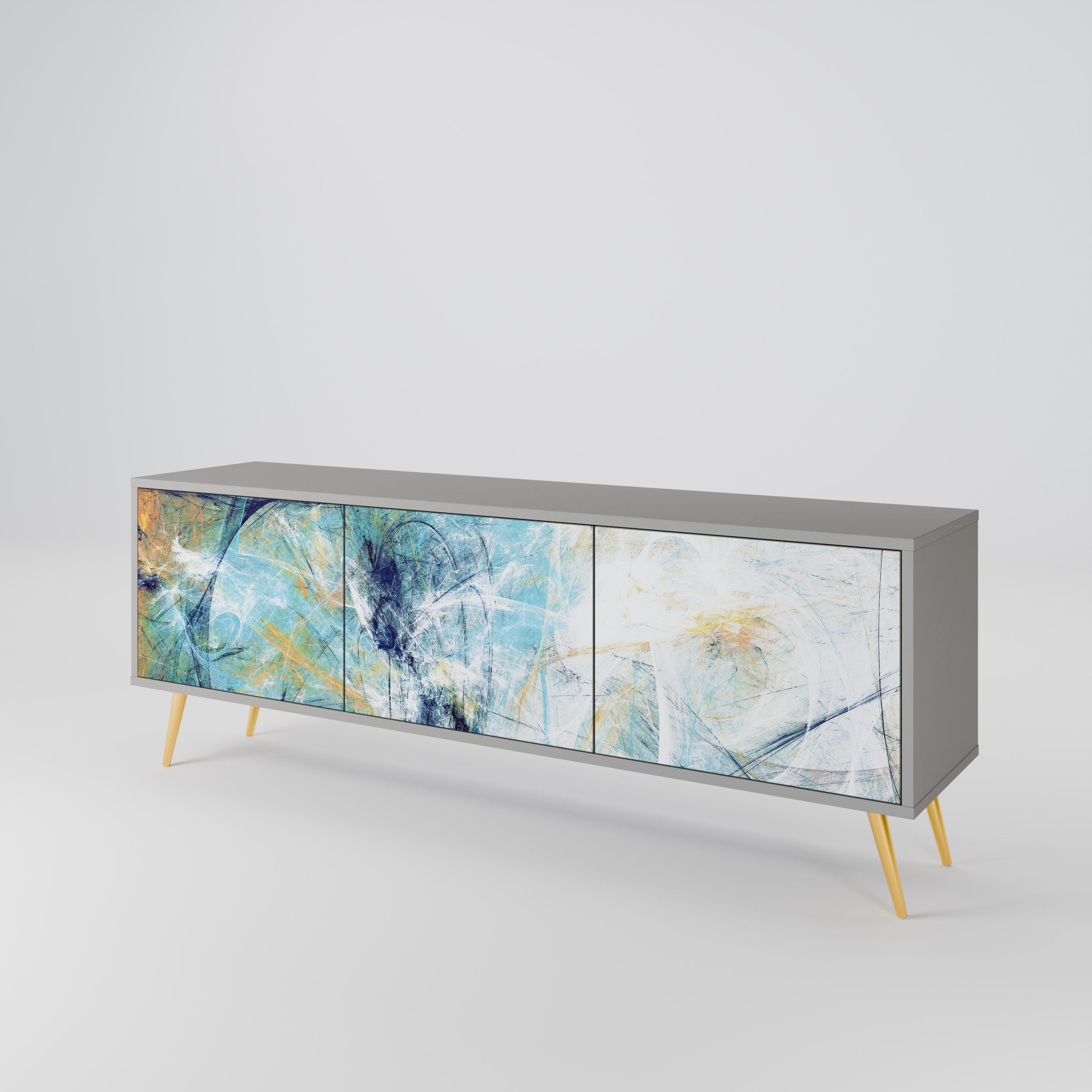 PENSAMIENTOS ABSTRACTOS Mueble de TV de 3 puertas en acabado gris