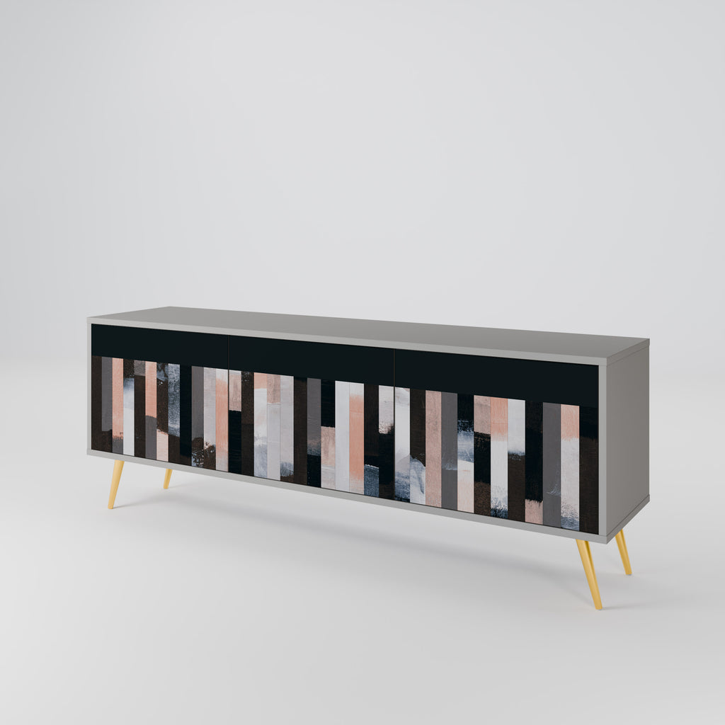 COLLAGE OF RECTANGLES 3-Door TV Stand in Grey Finish