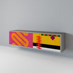 VIVID ART Mueble de TV de 3 Puertas en Acabado Gris