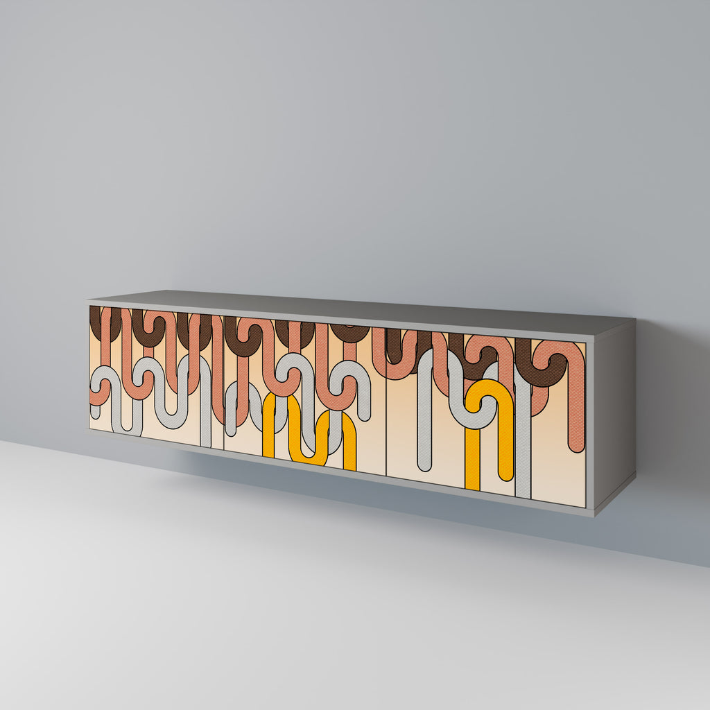 Mueble de TV de 3 puertas COLORFUL STRINGS en acabado gris
