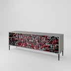 BROKEN LINES Mueble de TV de 3 Puertas en Acabado Gris