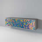 MEMORIES MAP 3-Door TV Stand in Grey Finish