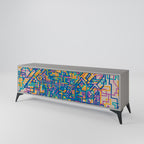 MEMORIES MAP 3-Door TV Stand in Grey Finish