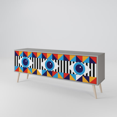 ABSTRACTION AND GEOMETRY Mueble de TV de 3 Puertas en Acabado Gris