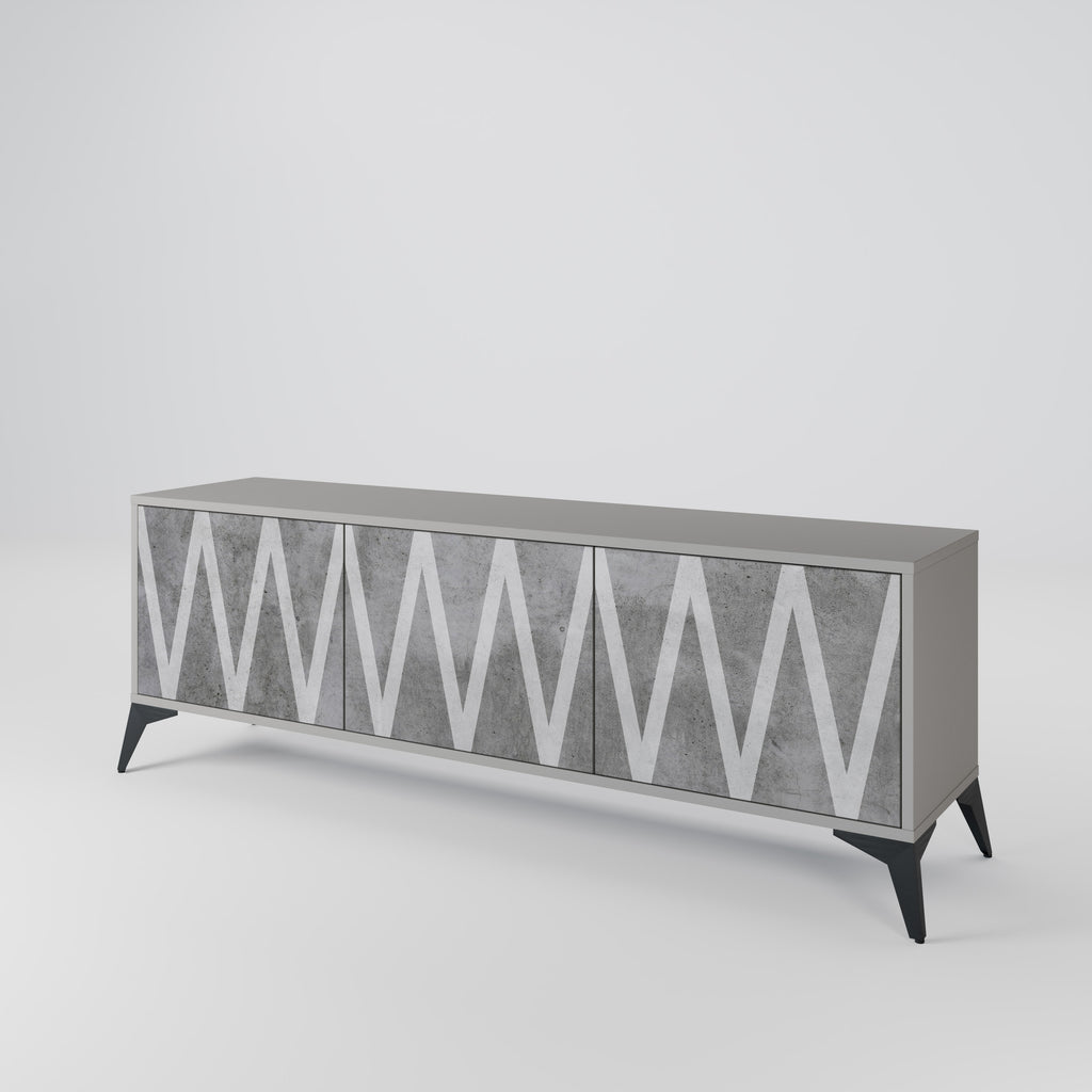 SOLID ZIG ZAG 3-Door TV Stand in Grey Finish
