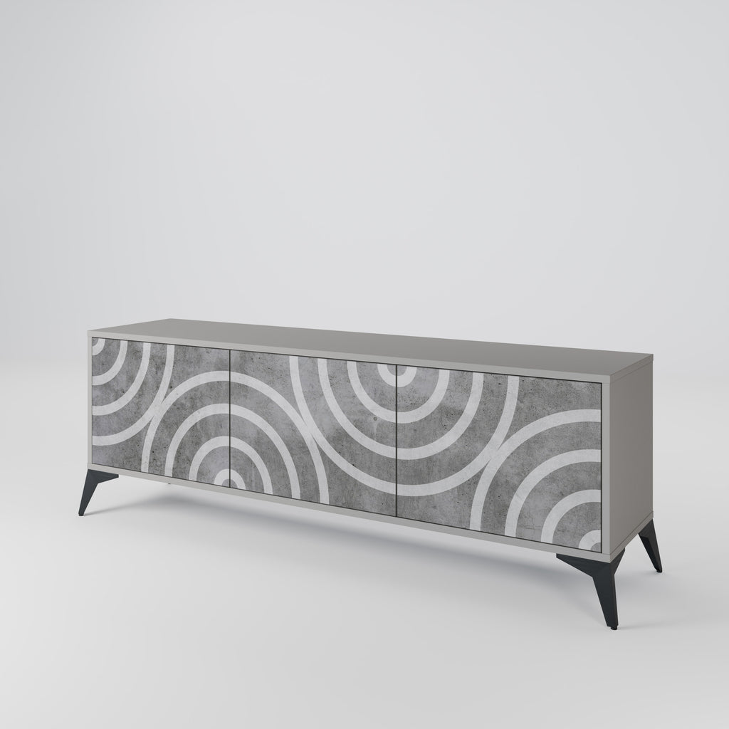 CIRCLE CONCRETE 3-Door TV Stand in Grey Finish