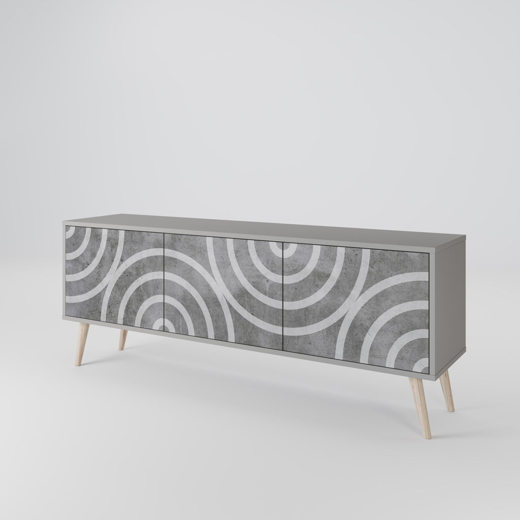 CIRCLE CONCRETE 3-Door TV Stand in Grey Finish
