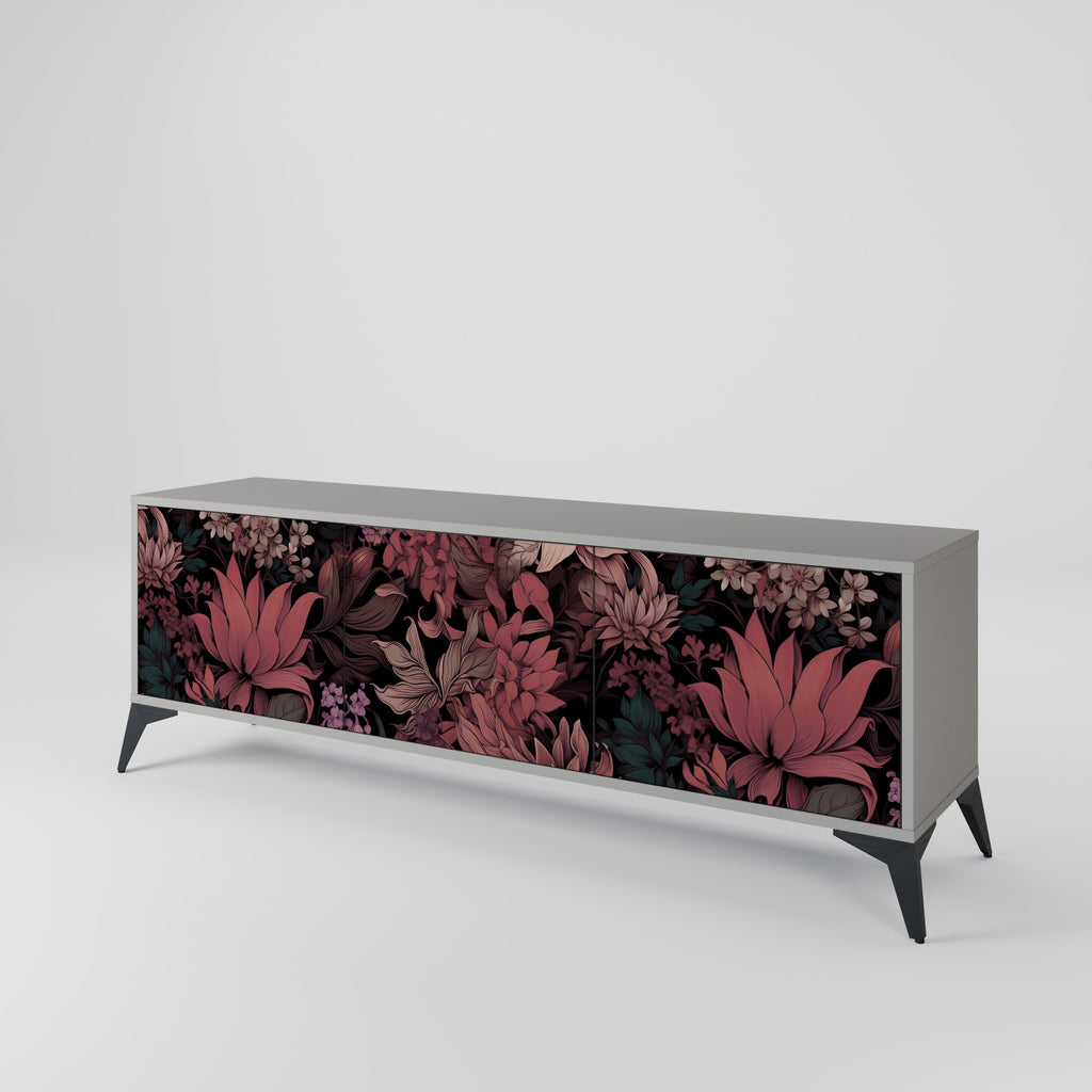 FLORAL WHISPER 3-Door TV Stand in Grey Finish