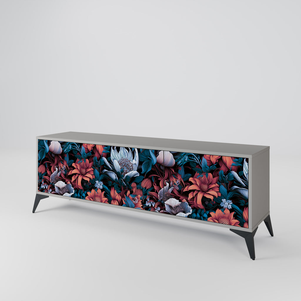 ETHEREAL BLOSSOMS 3-Door TV Stand in Grey Finish