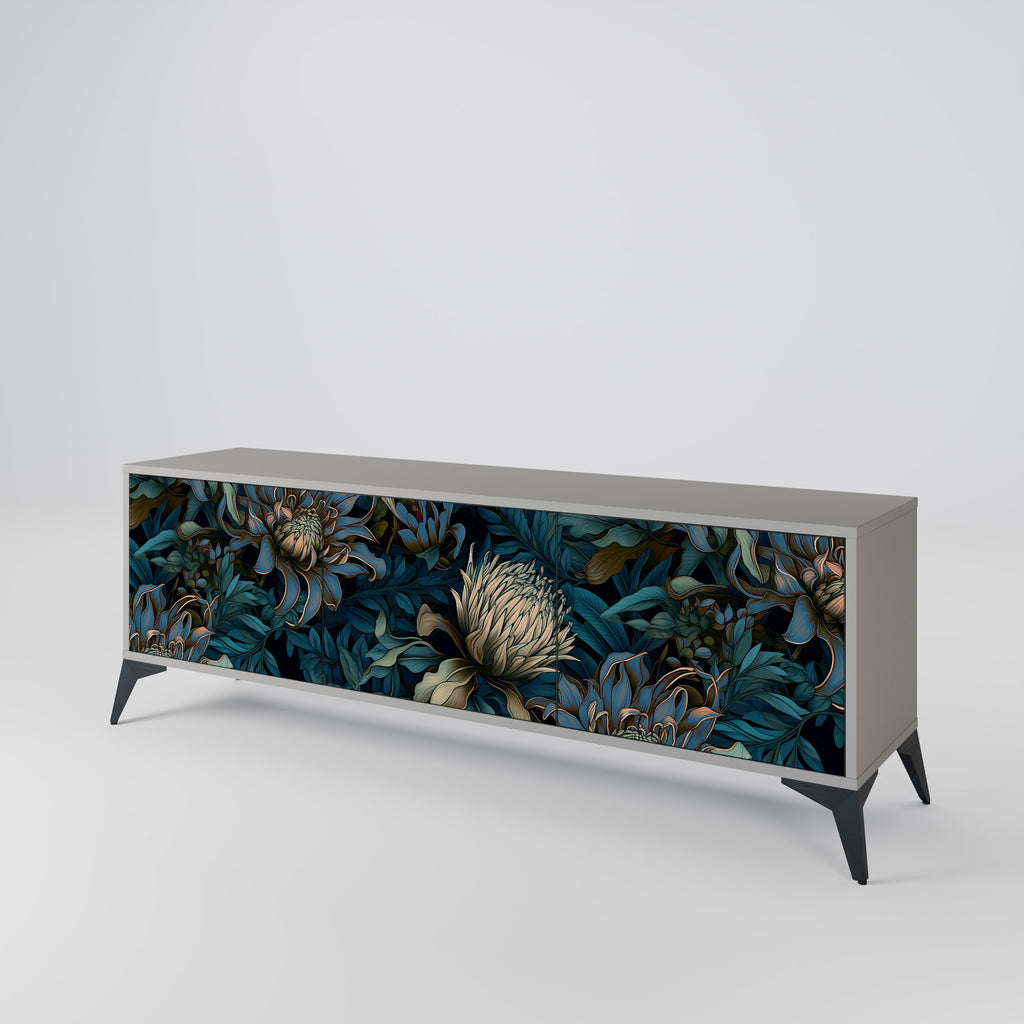 TWILIGHT BLOOM 3-Door TV Stand in Grey Finish