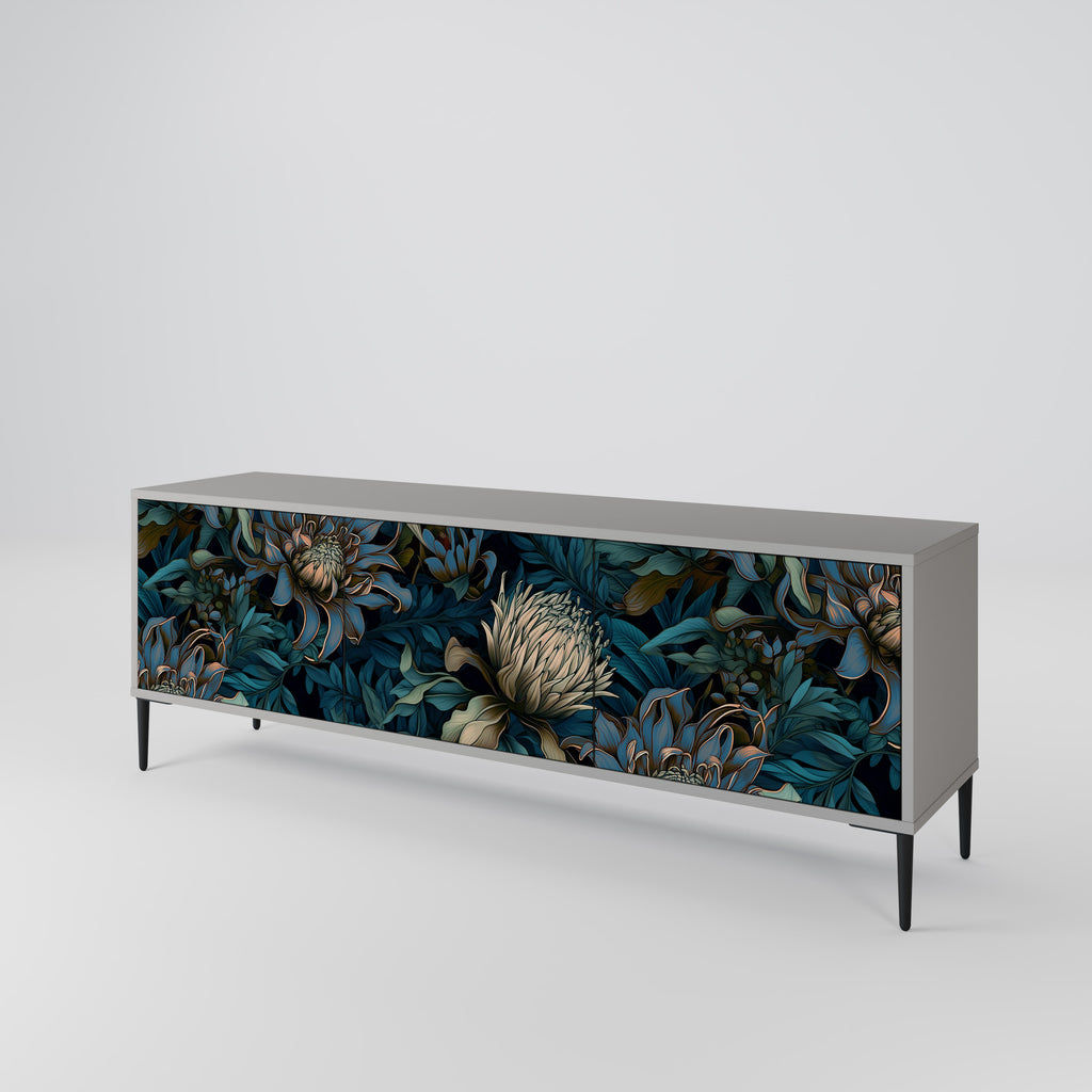 TWILIGHT BLOOM 3-Door TV Stand in Grey Finish