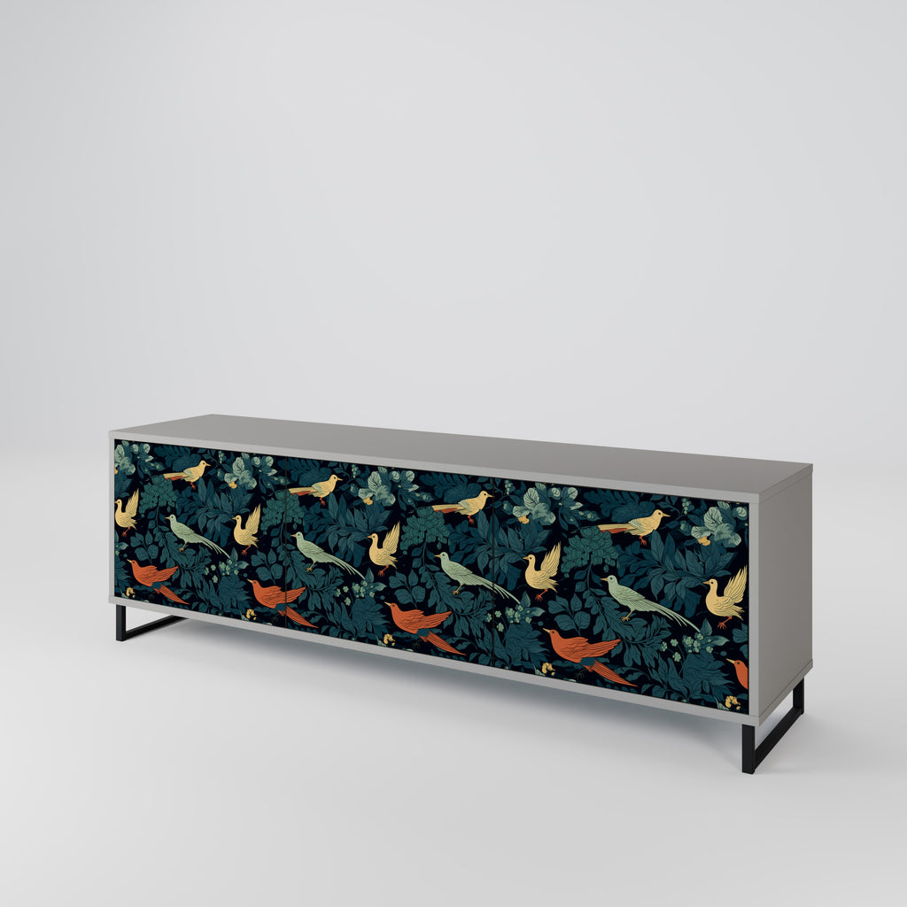 FOWL ORNAMENT 3-Door TV Stand in Grey Finish