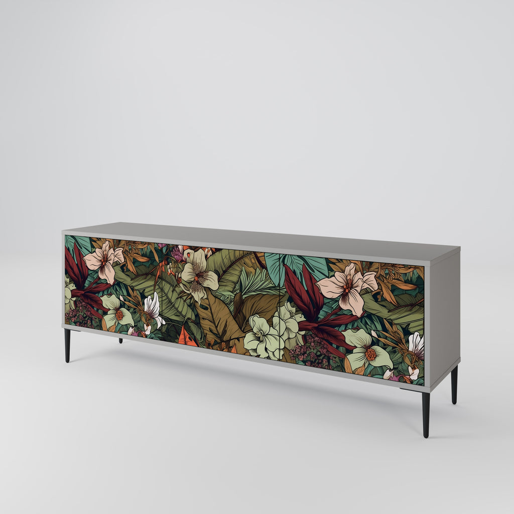 BOTANICAL EMERGENCE 3-Door TV Stand in Grey Finish