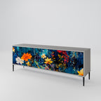 MIDNIGHT BLOSSOM 3-Door TV Stand in Grey Finish