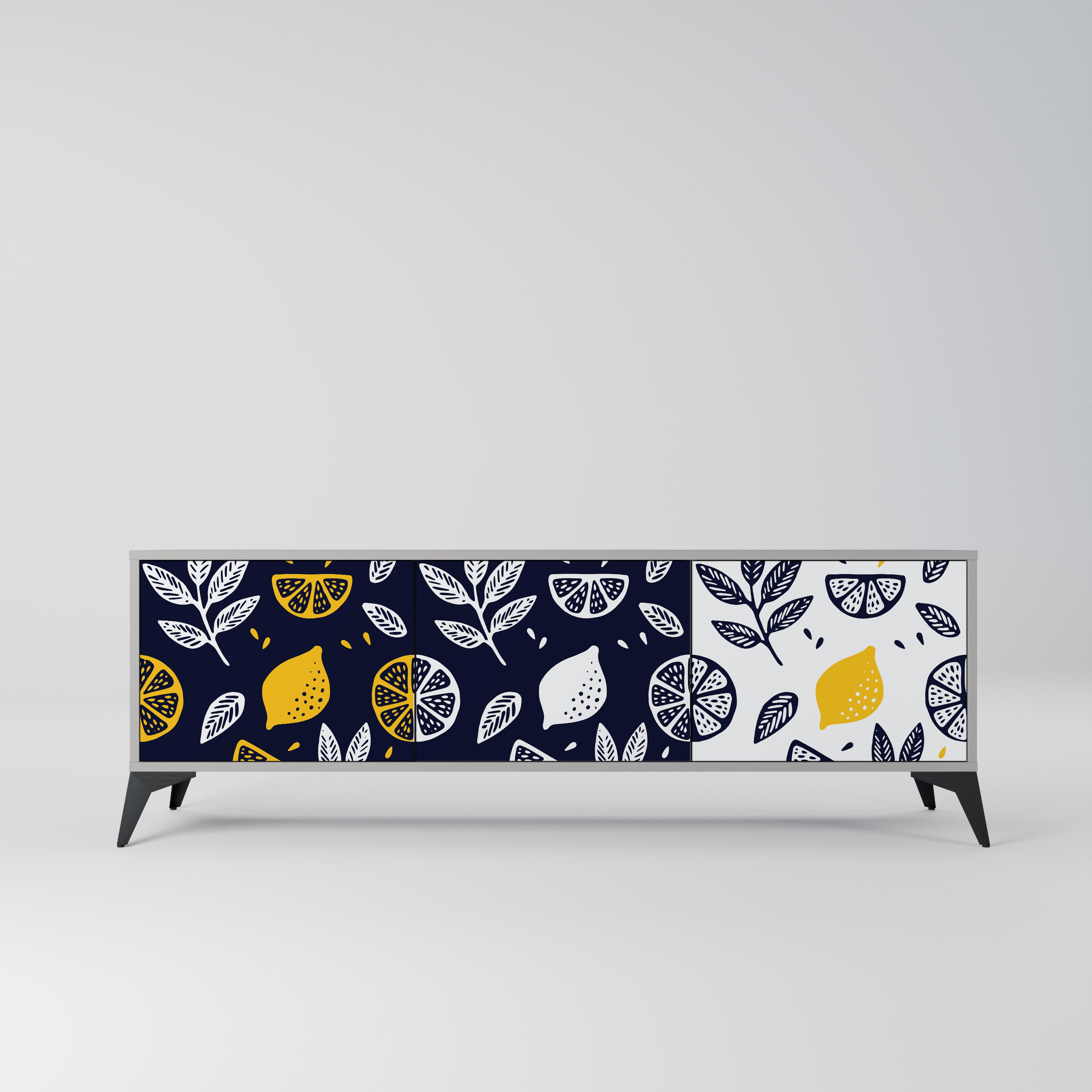Mueble de TV de 3 puertas CITRUS BLACK AND WHITE en acabado gris