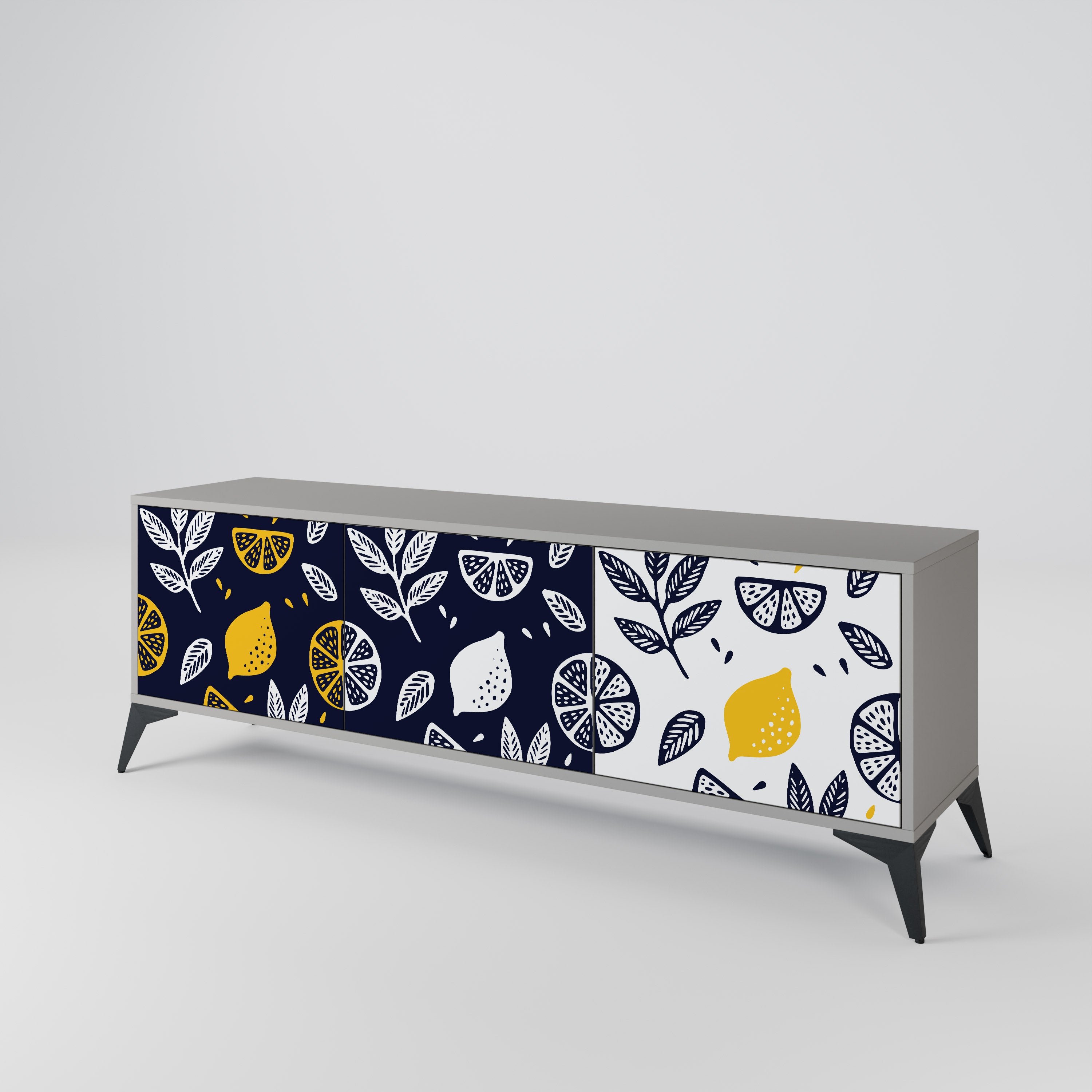 Mueble de TV de 3 puertas CITRUS BLACK AND WHITE en acabado gris
