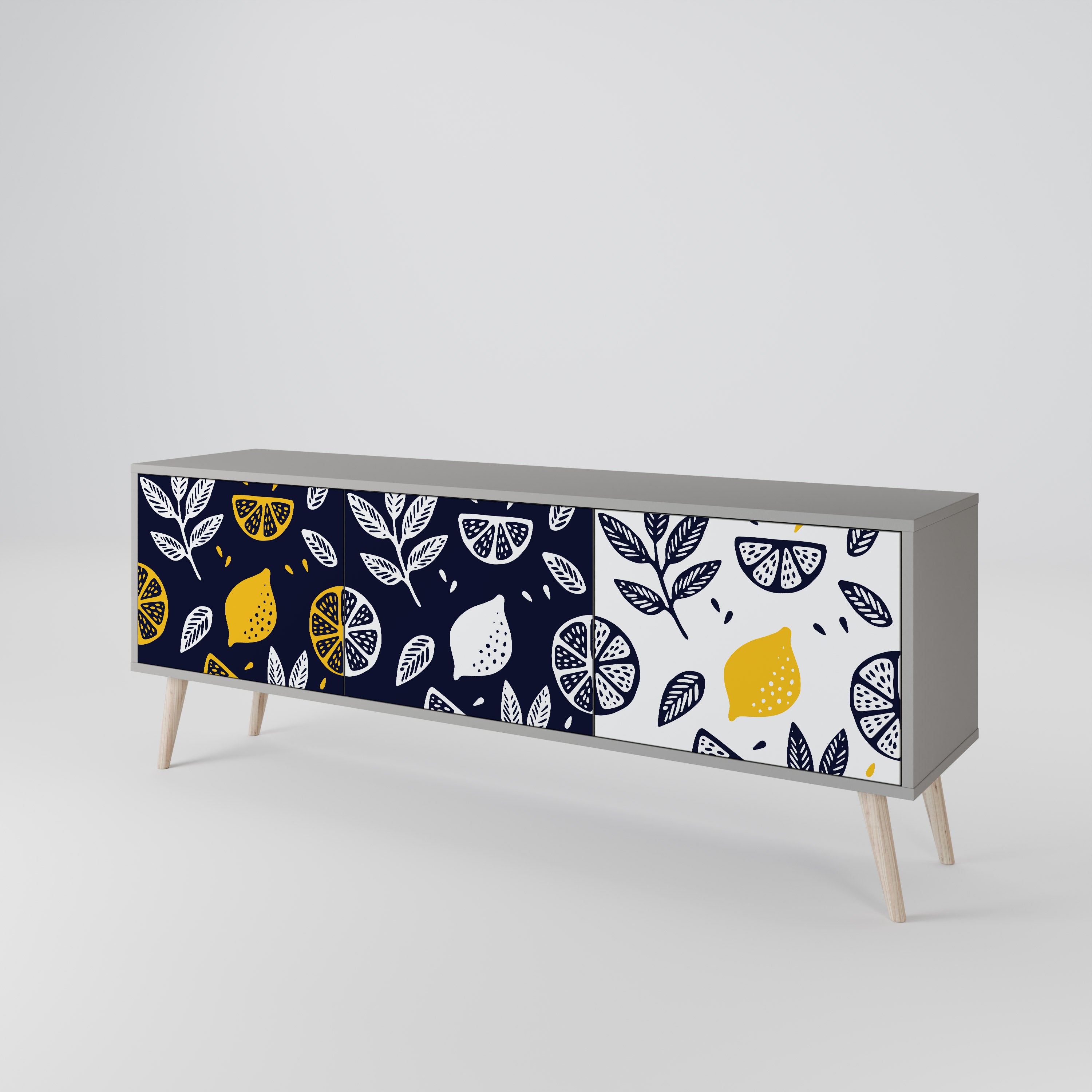 Mueble de TV de 3 puertas CITRUS BLACK AND WHITE en acabado gris