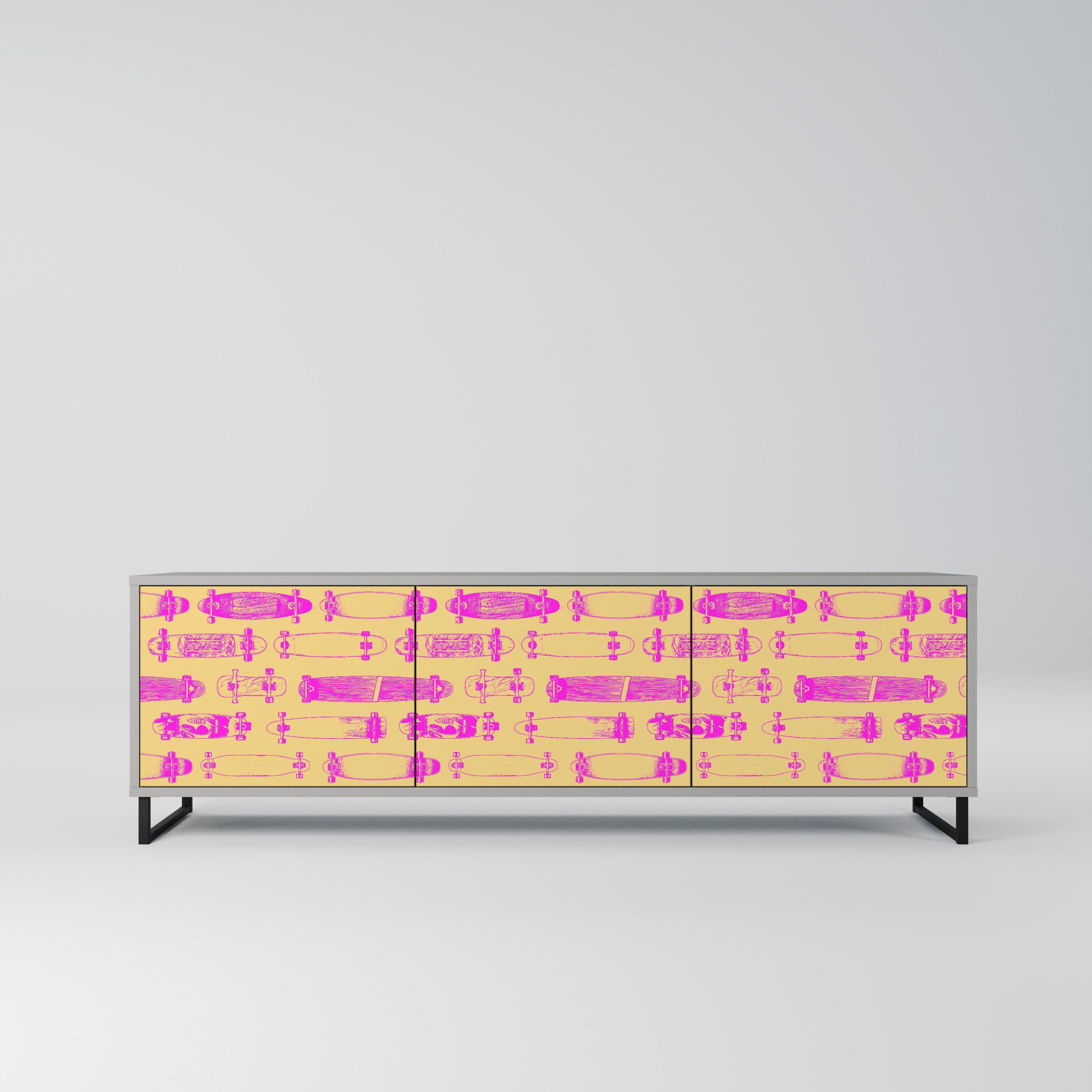 Mueble de TV de 3 puertas SKATEBOARD ARTISTRY en acabado gris