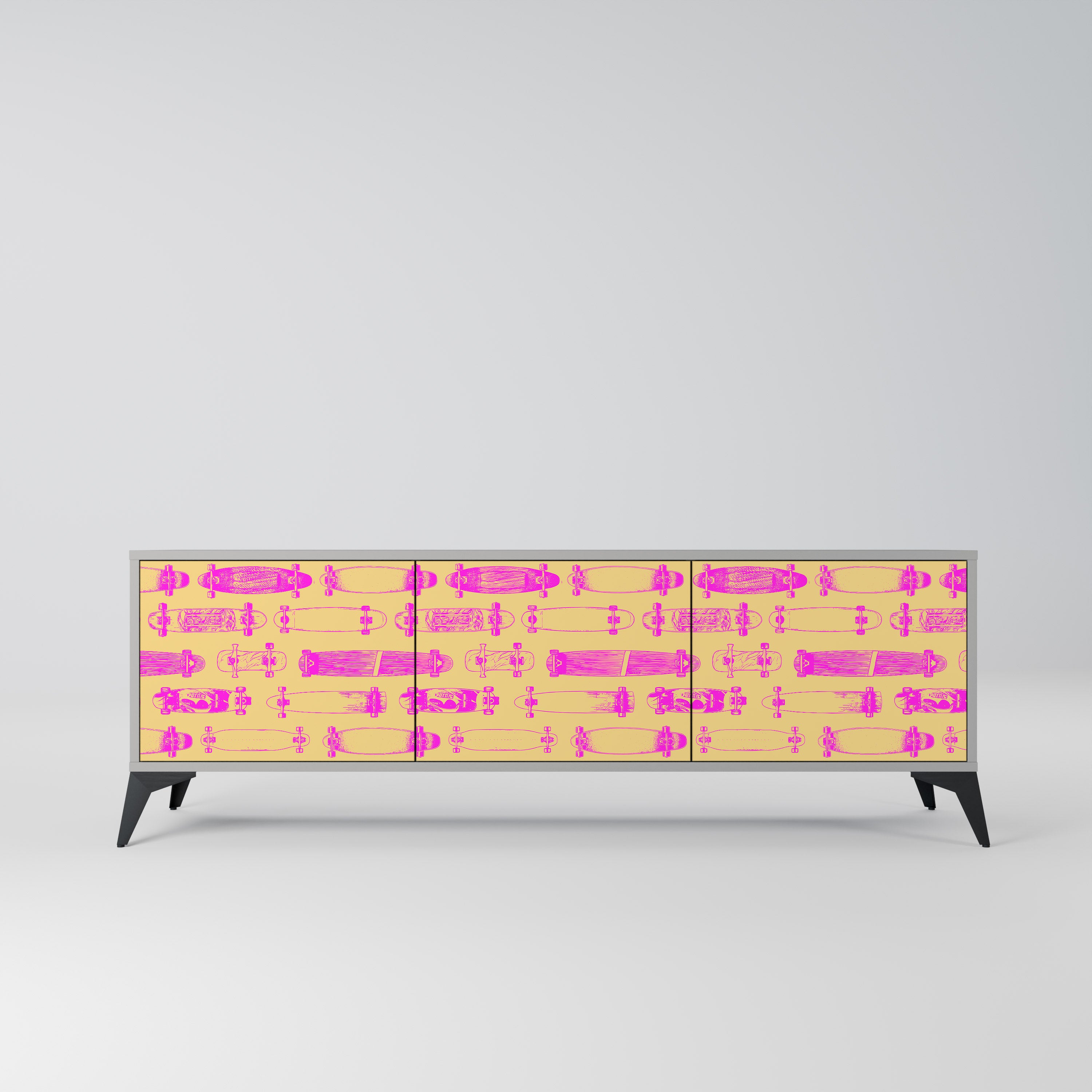 Mueble de TV de 3 puertas SKATEBOARD ARTISTRY en acabado gris