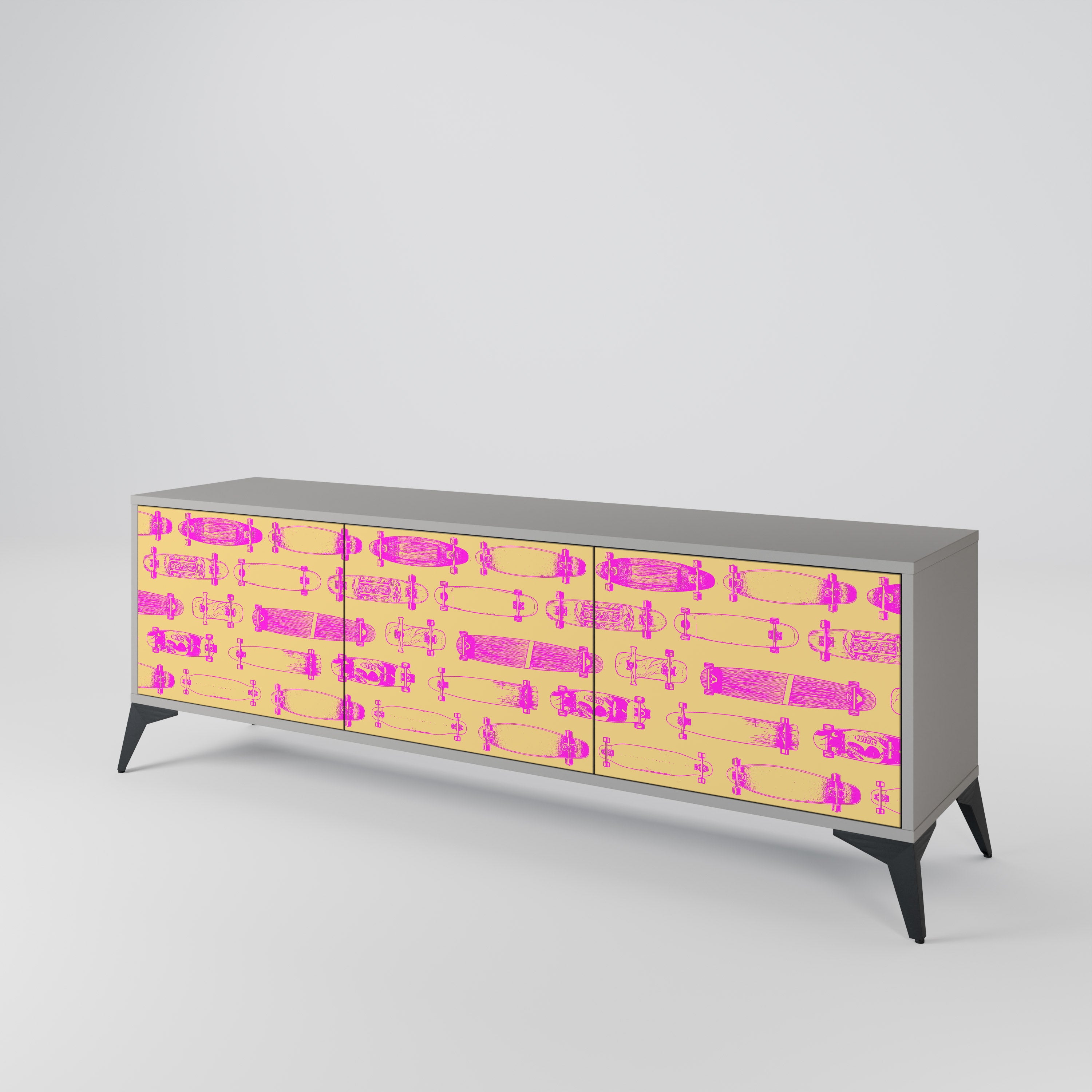 Mueble de TV de 3 puertas SKATEBOARD ARTISTRY en acabado gris