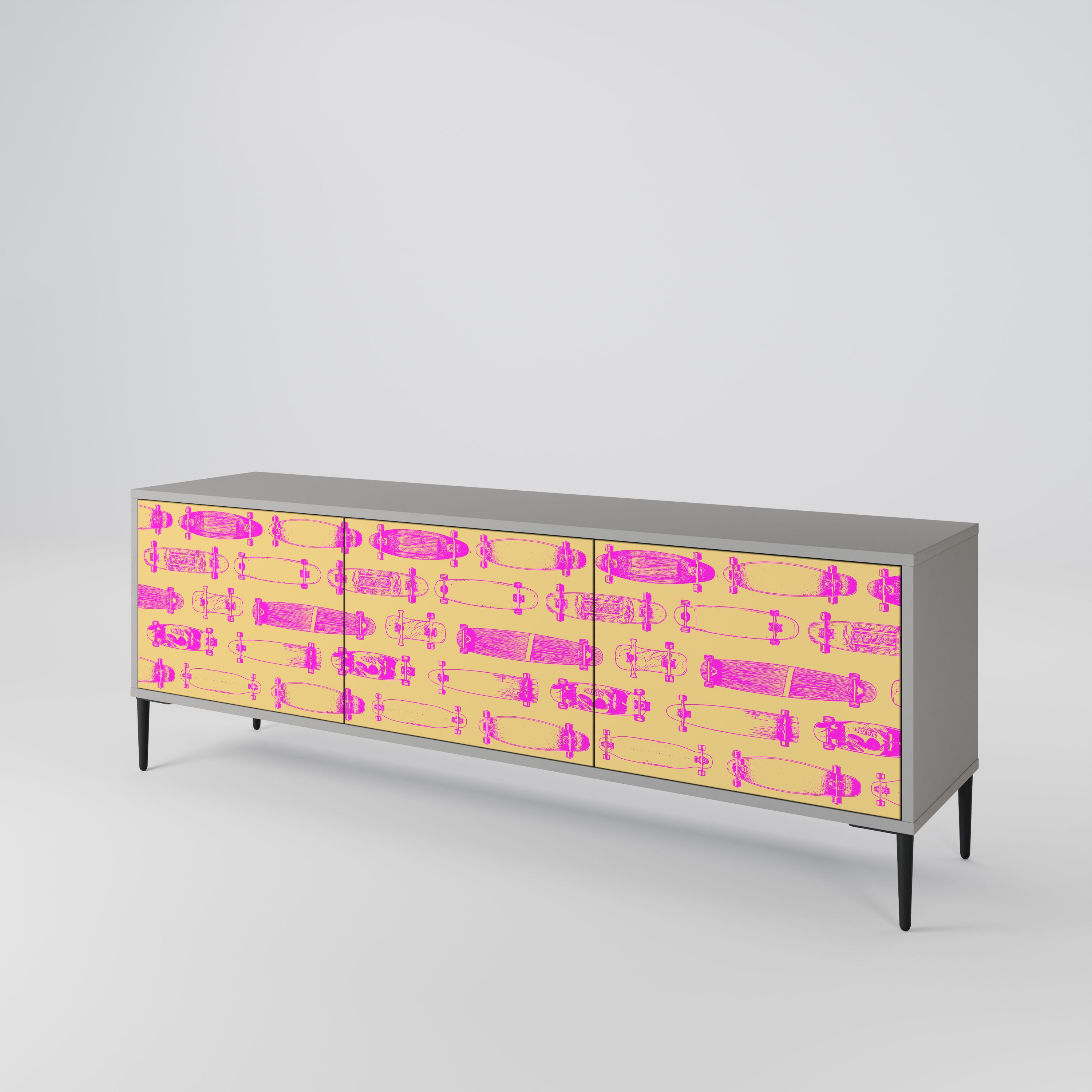 Mueble de TV de 3 puertas SKATEBOARD ARTISTRY en acabado gris