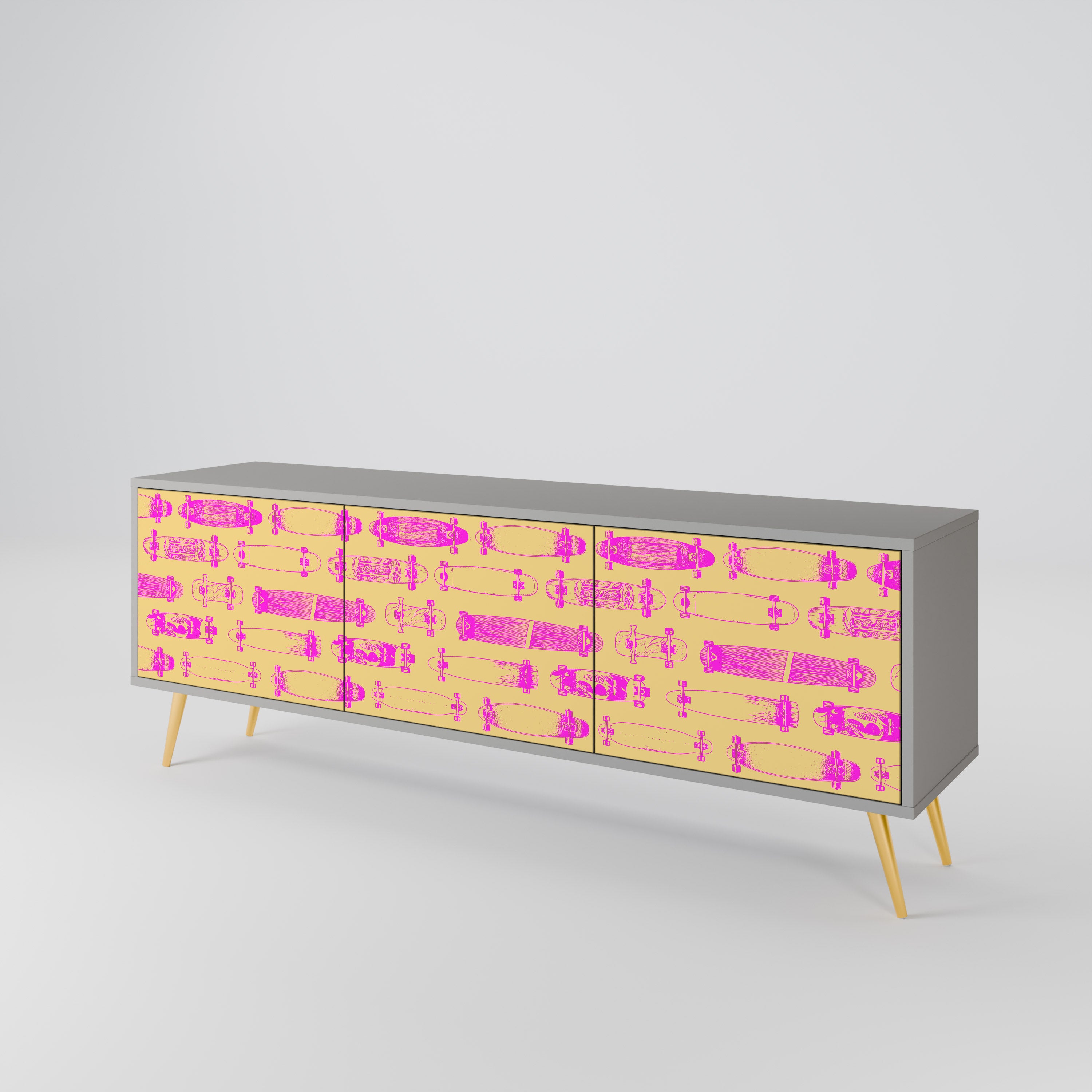 Mueble de TV de 3 puertas SKATEBOARD ARTISTRY en acabado gris
