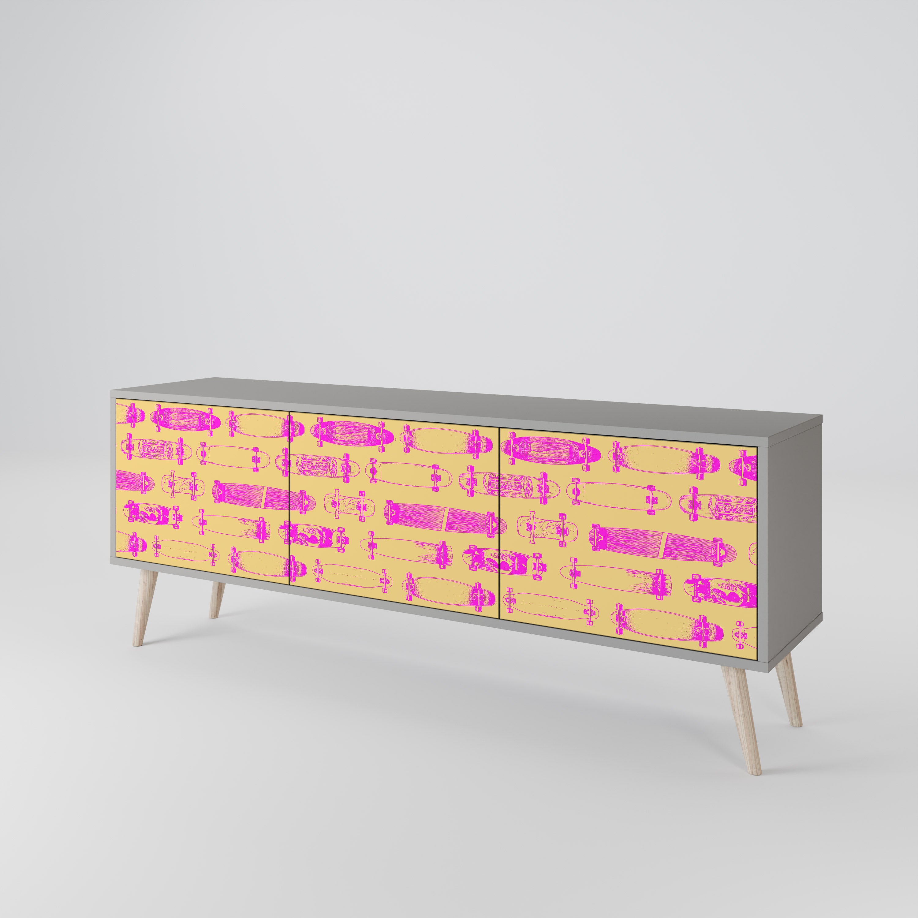 Mueble de TV de 3 puertas SKATEBOARD ARTISTRY en acabado gris