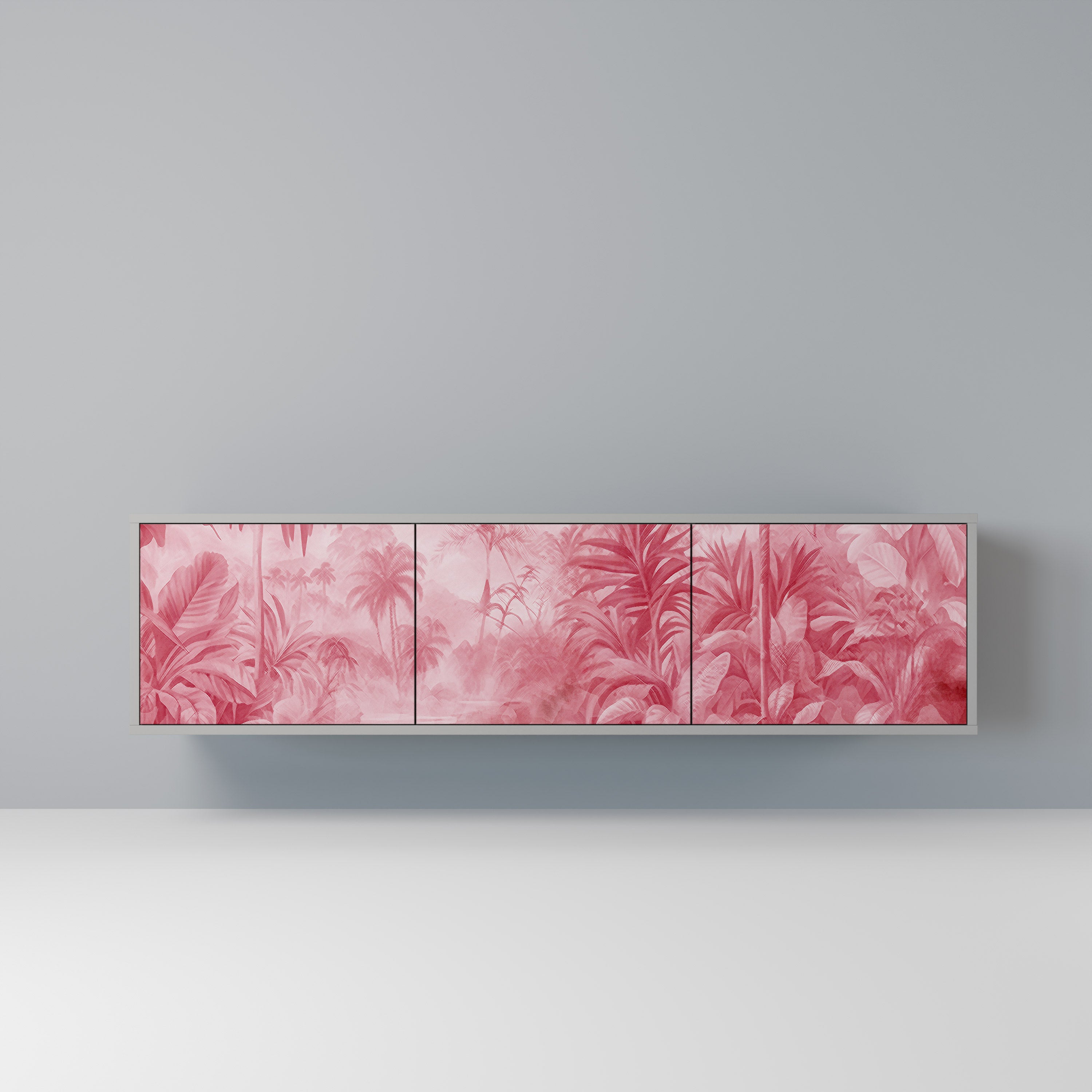SWEET TROPICS Mueble de TV de 3 puertas en acabado gris