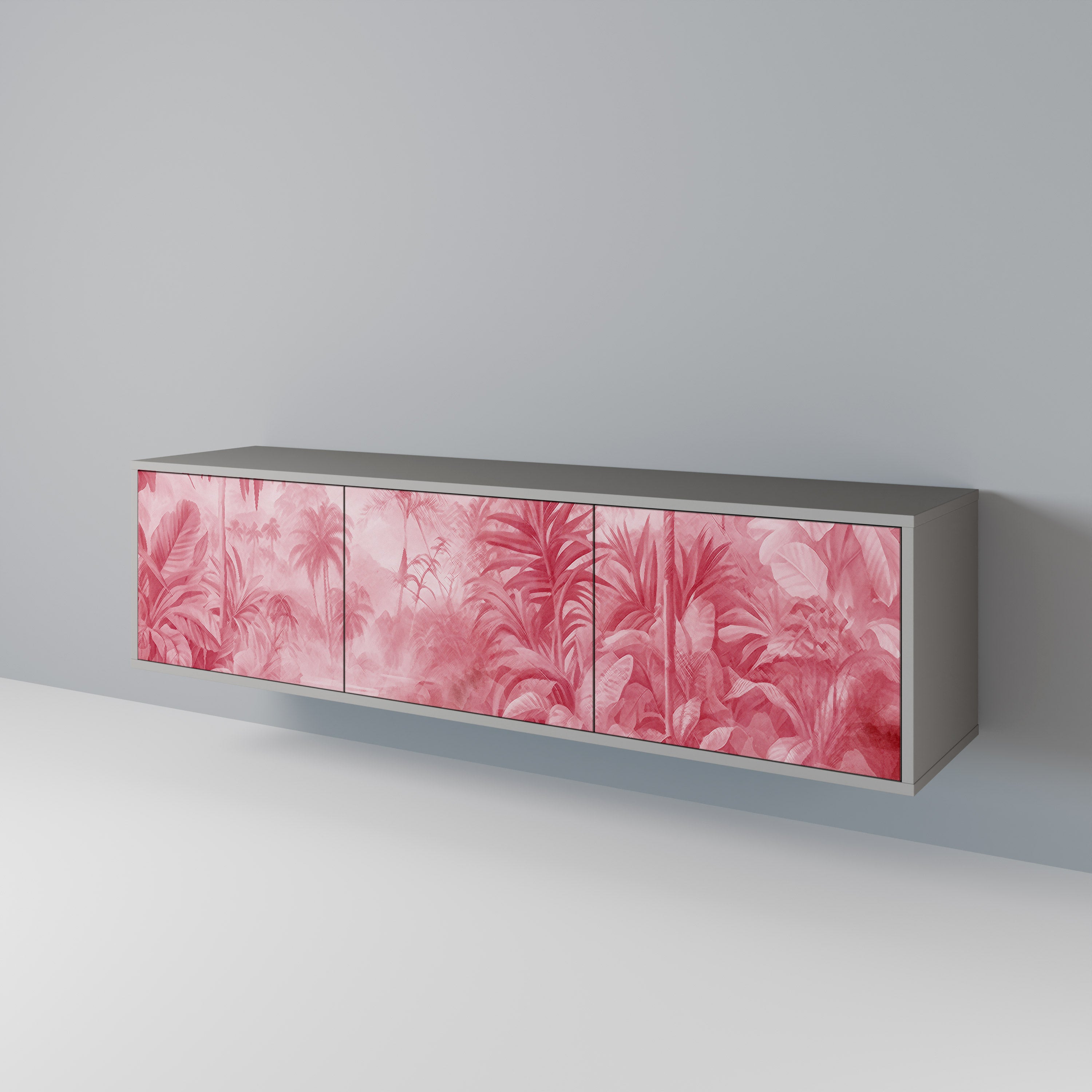 SWEET TROPICS Mueble de TV de 3 puertas en acabado gris