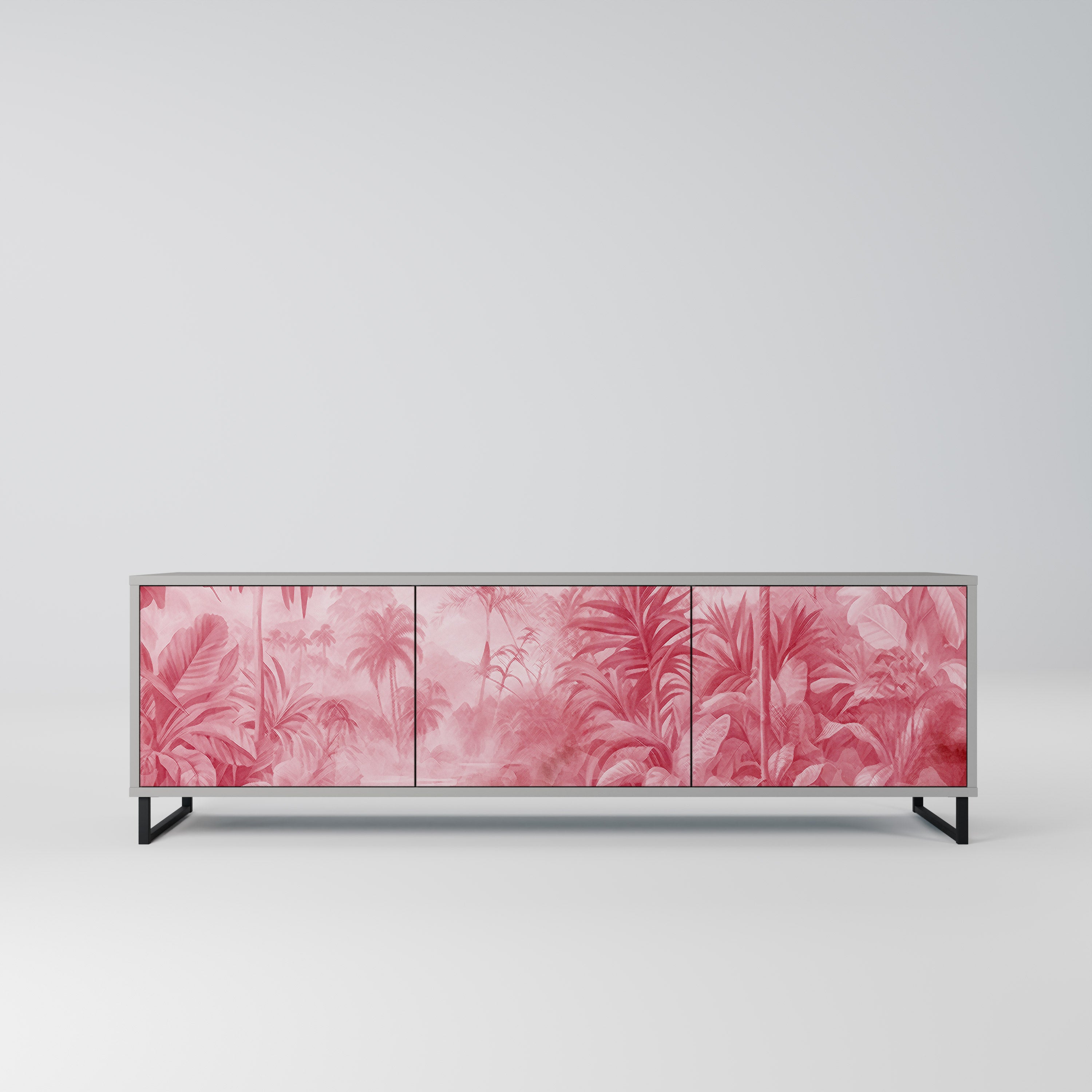 SWEET TROPICS Mueble de TV de 3 puertas en acabado gris