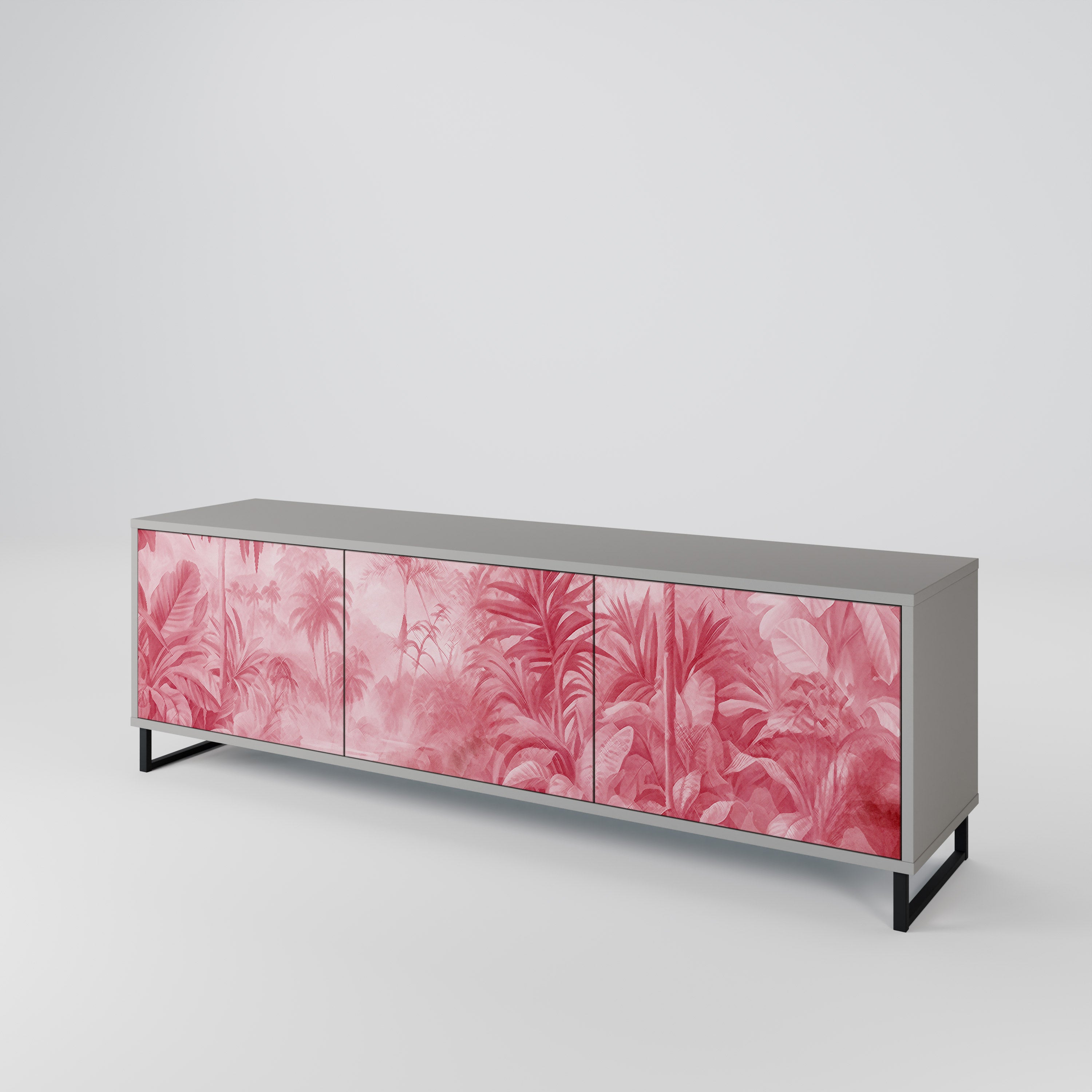 SWEET TROPICS Mueble de TV de 3 puertas en acabado gris