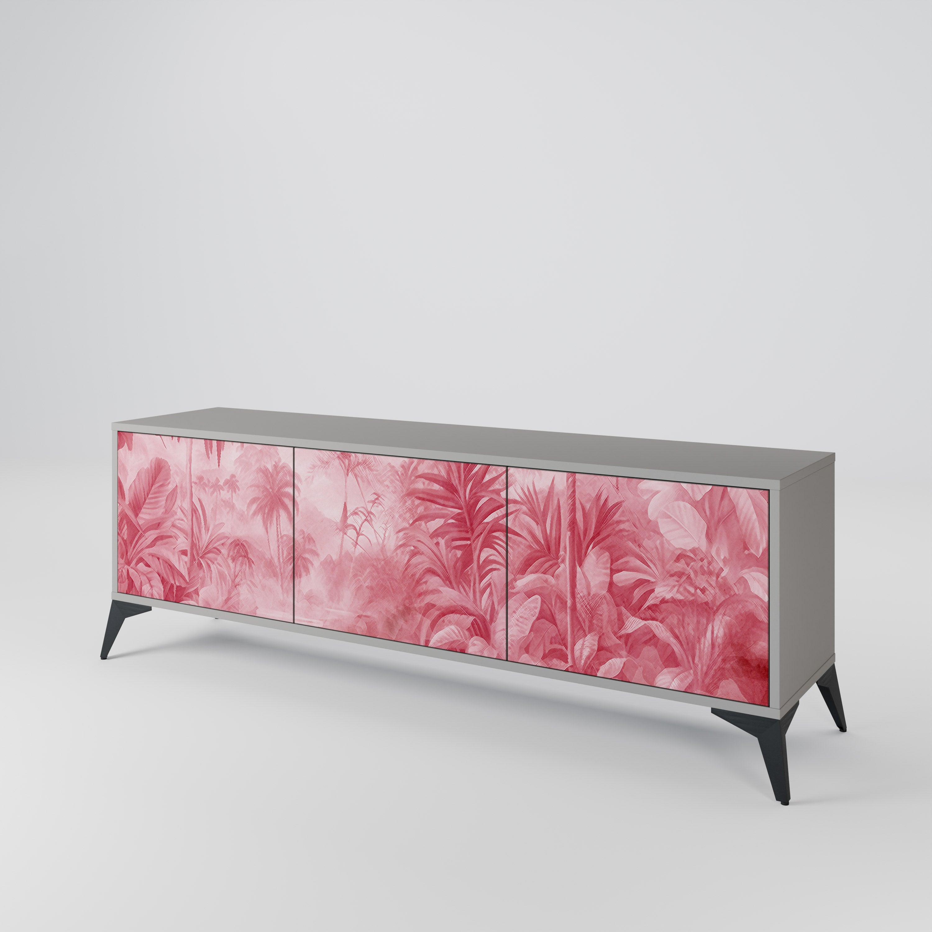 SWEET TROPICS Mueble de TV de 3 puertas en acabado gris