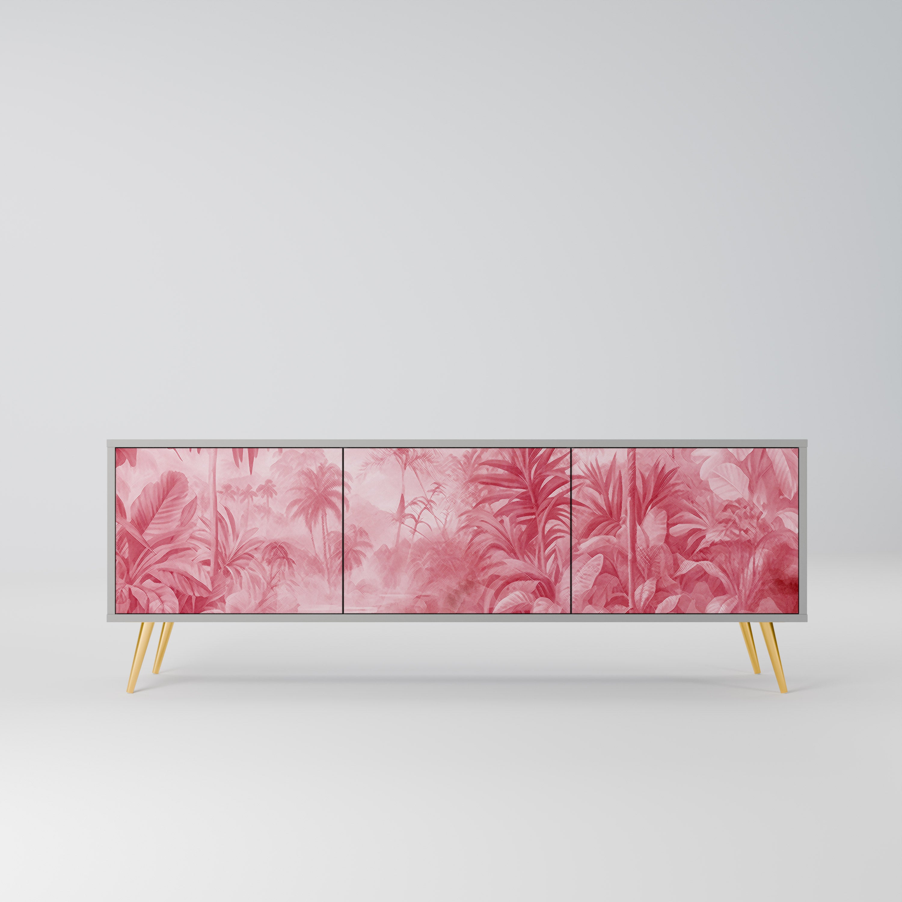 SWEET TROPICS Mueble de TV de 3 puertas en acabado gris