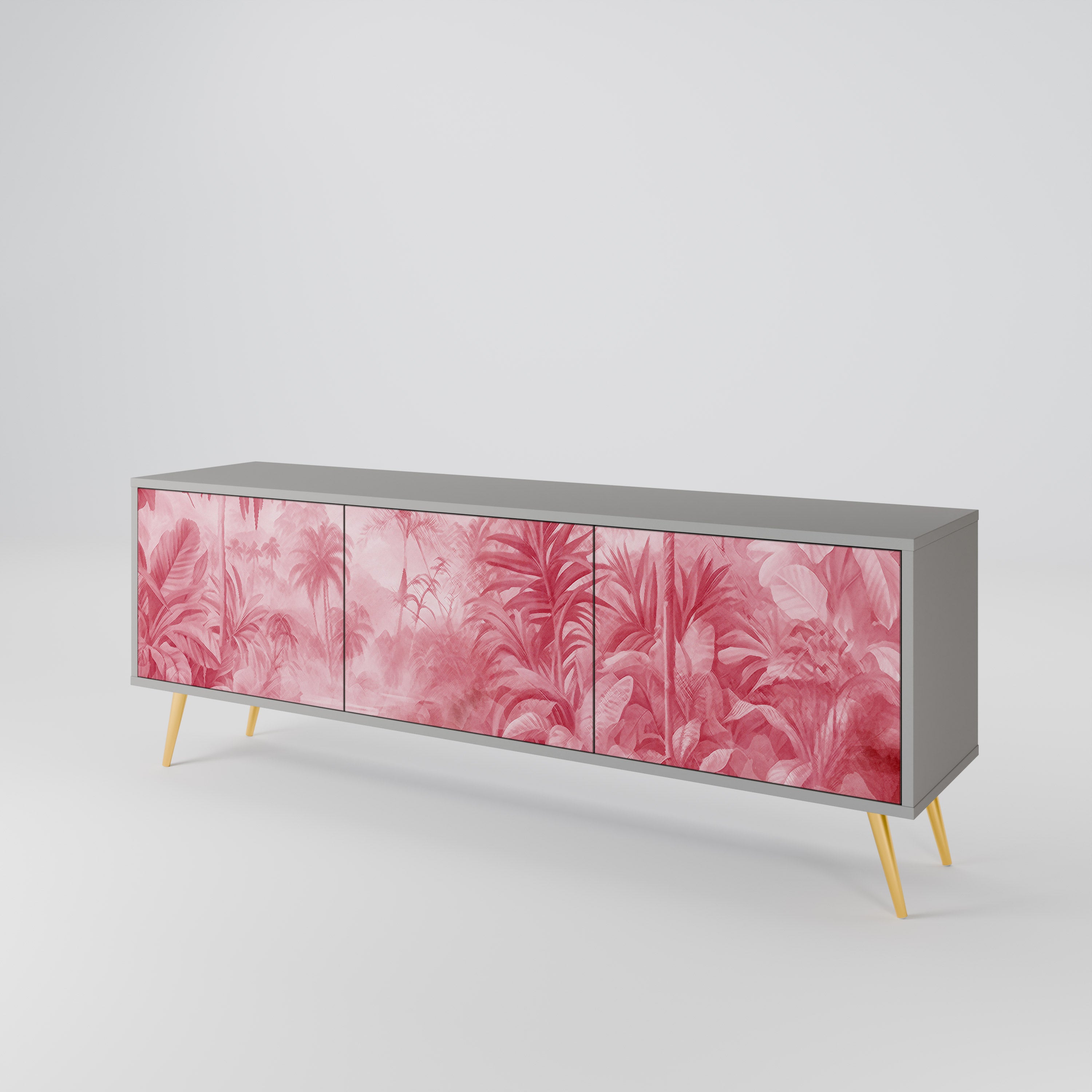 SWEET TROPICS Mueble de TV de 3 puertas en acabado gris