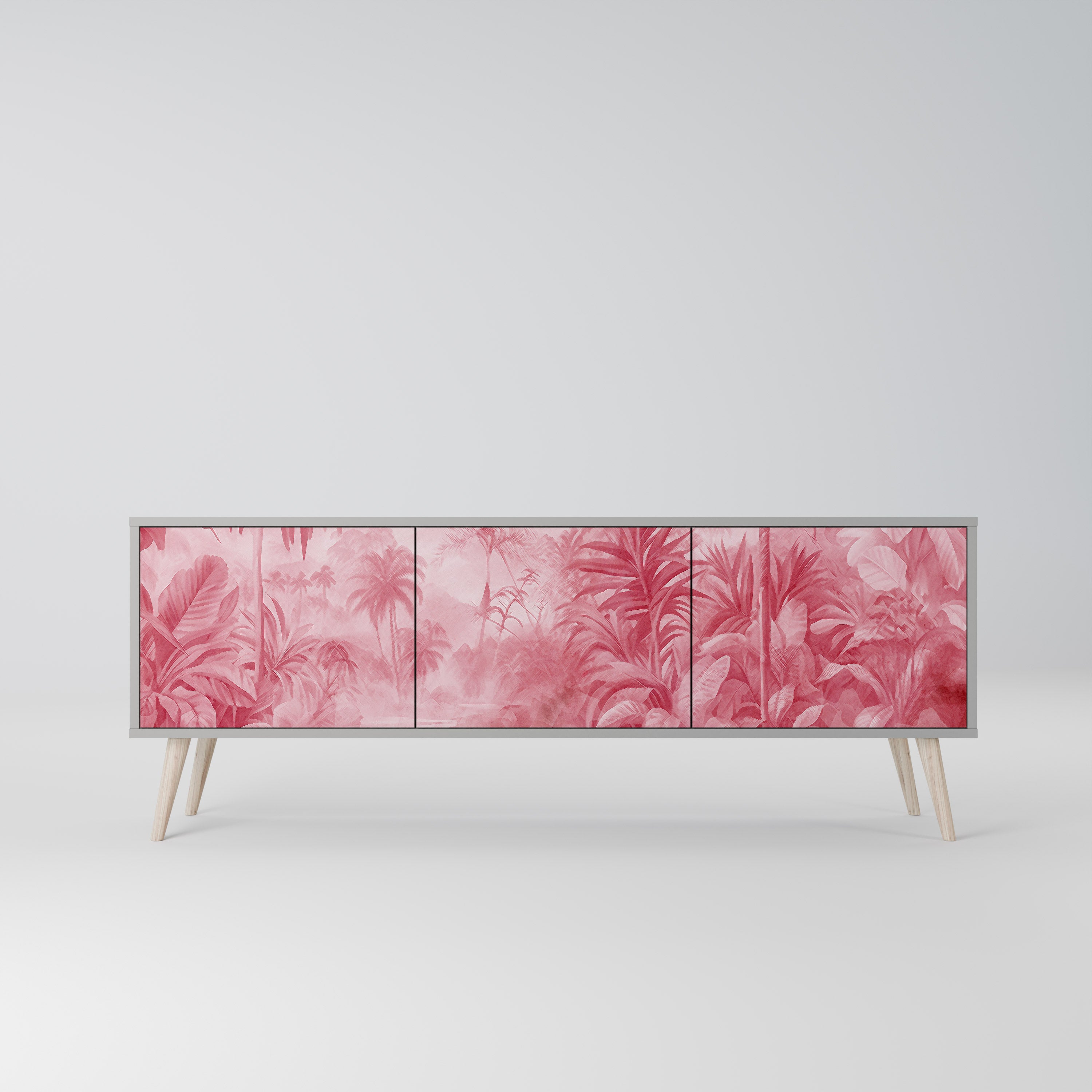 SWEET TROPICS Mueble de TV de 3 puertas en acabado gris