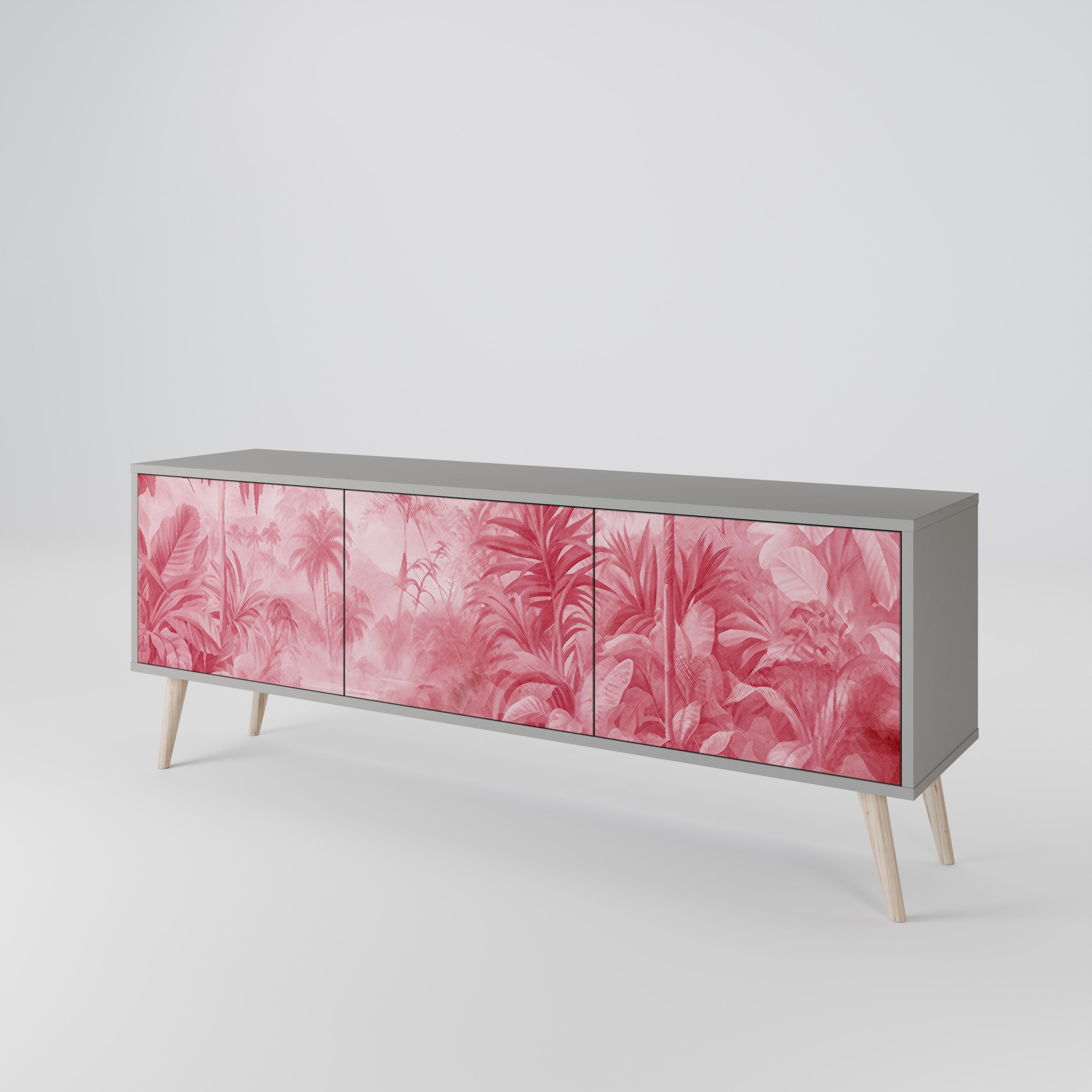 SWEET TROPICS Mueble de TV de 3 puertas en acabado gris