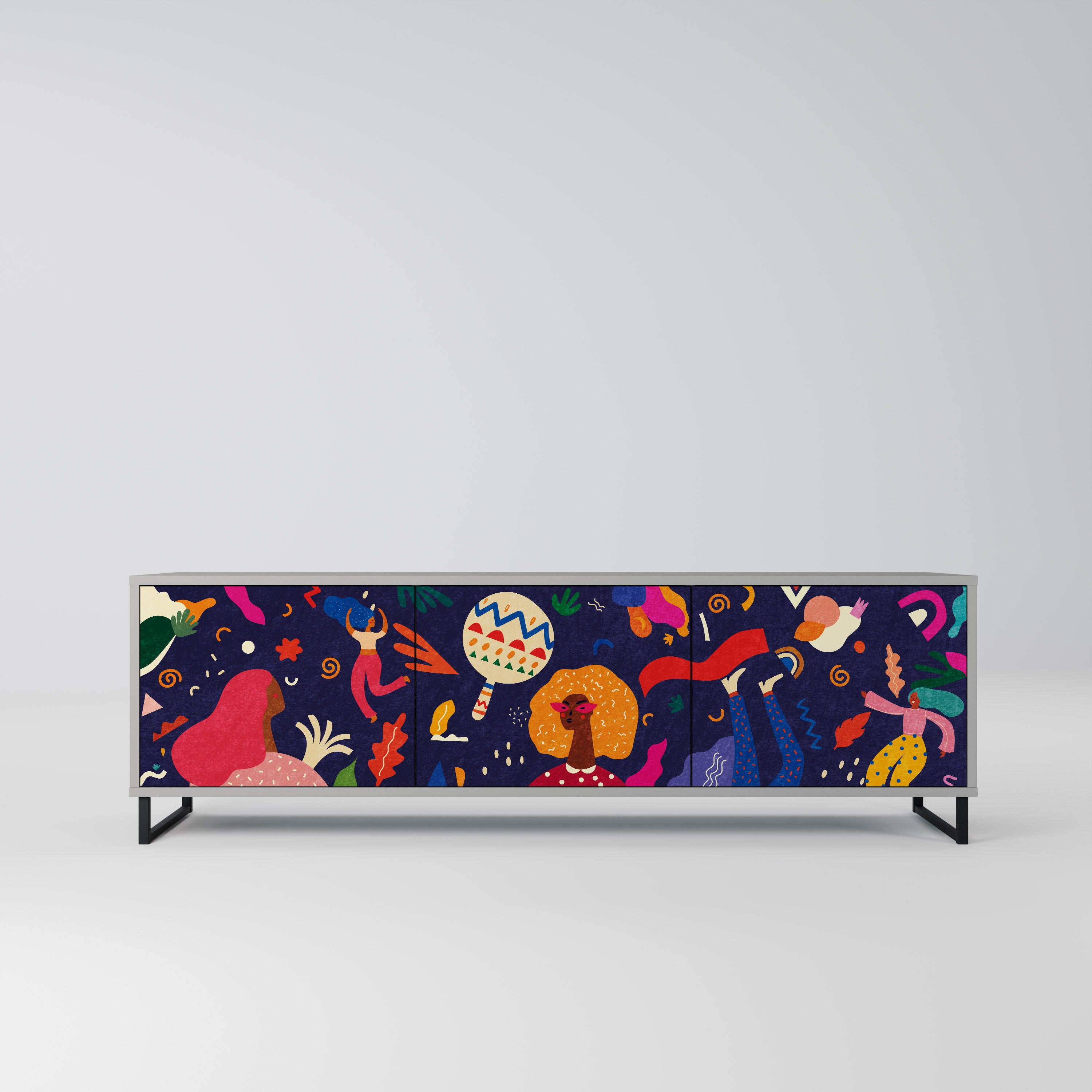 Mueble de TV de 3 puertas PLACERES FESTIVOS en acabado gris