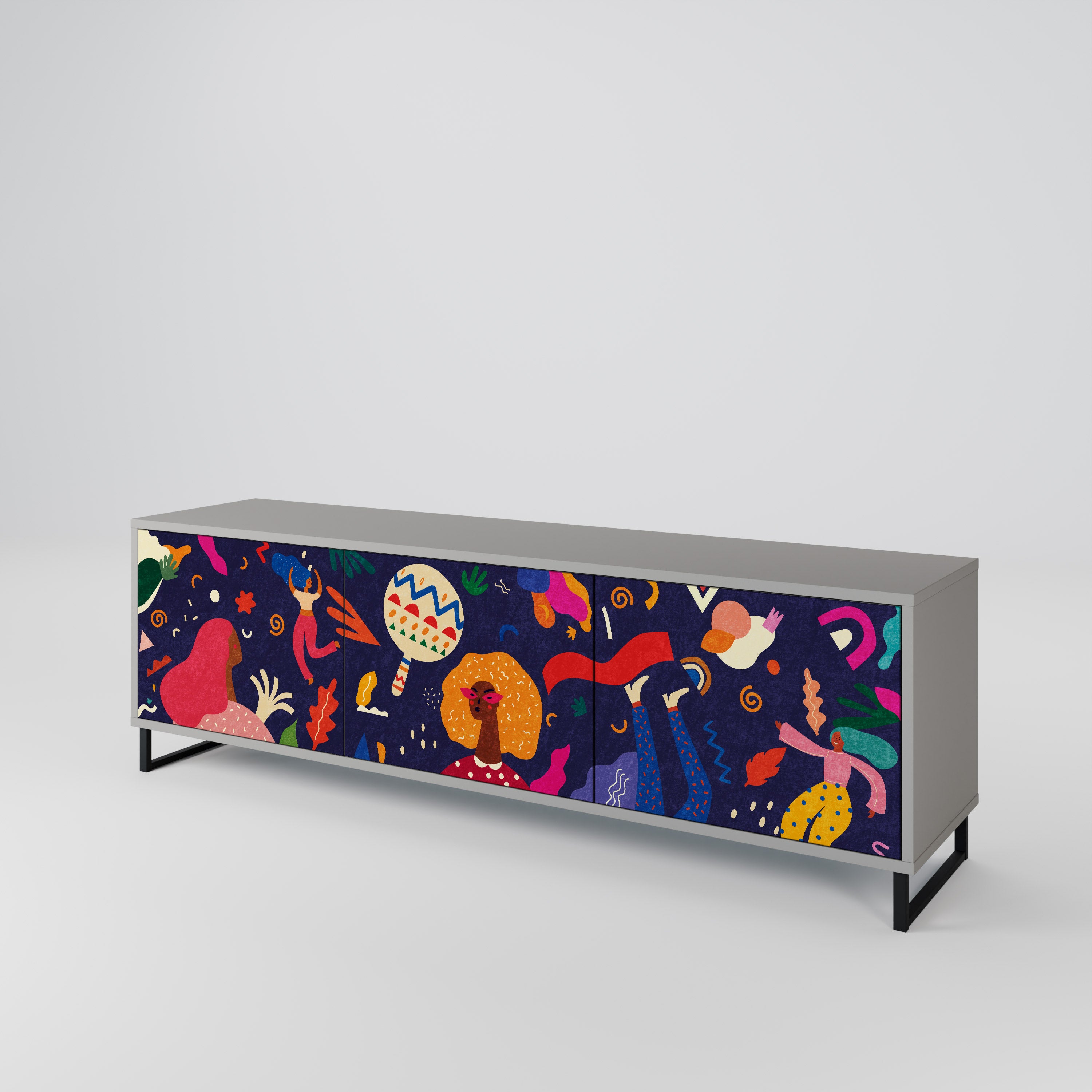 Mueble de TV de 3 puertas PLACERES FESTIVOS en acabado gris