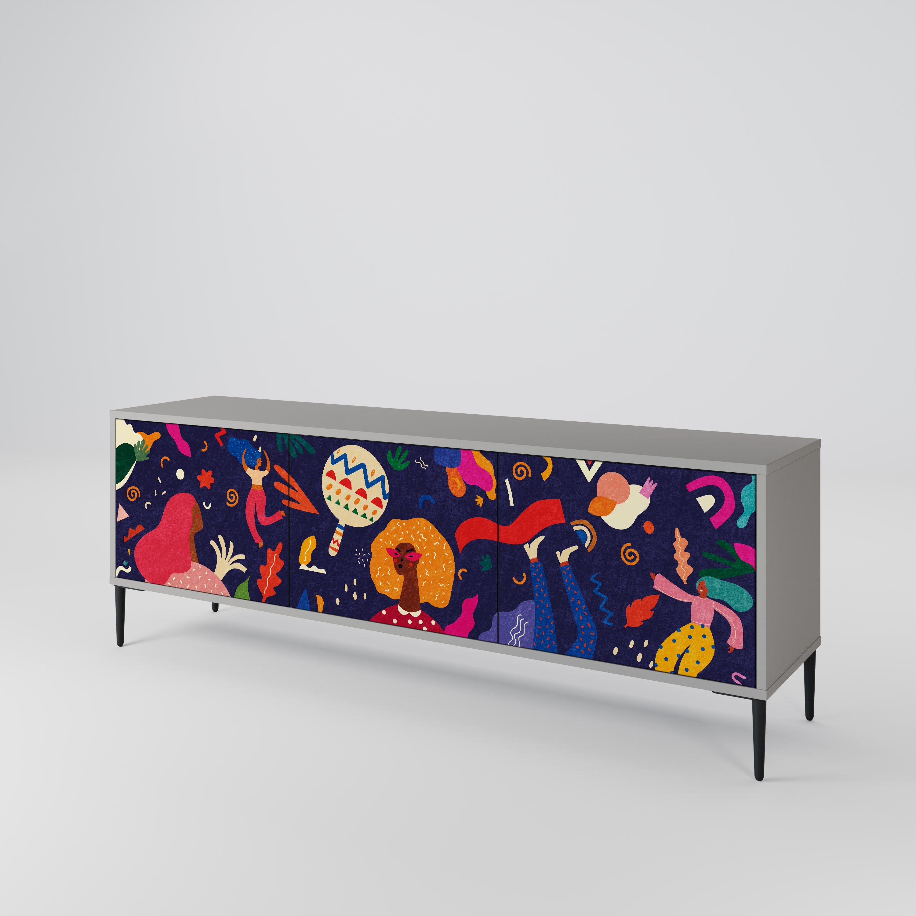 Mueble de TV de 3 puertas PLACERES FESTIVOS en acabado gris