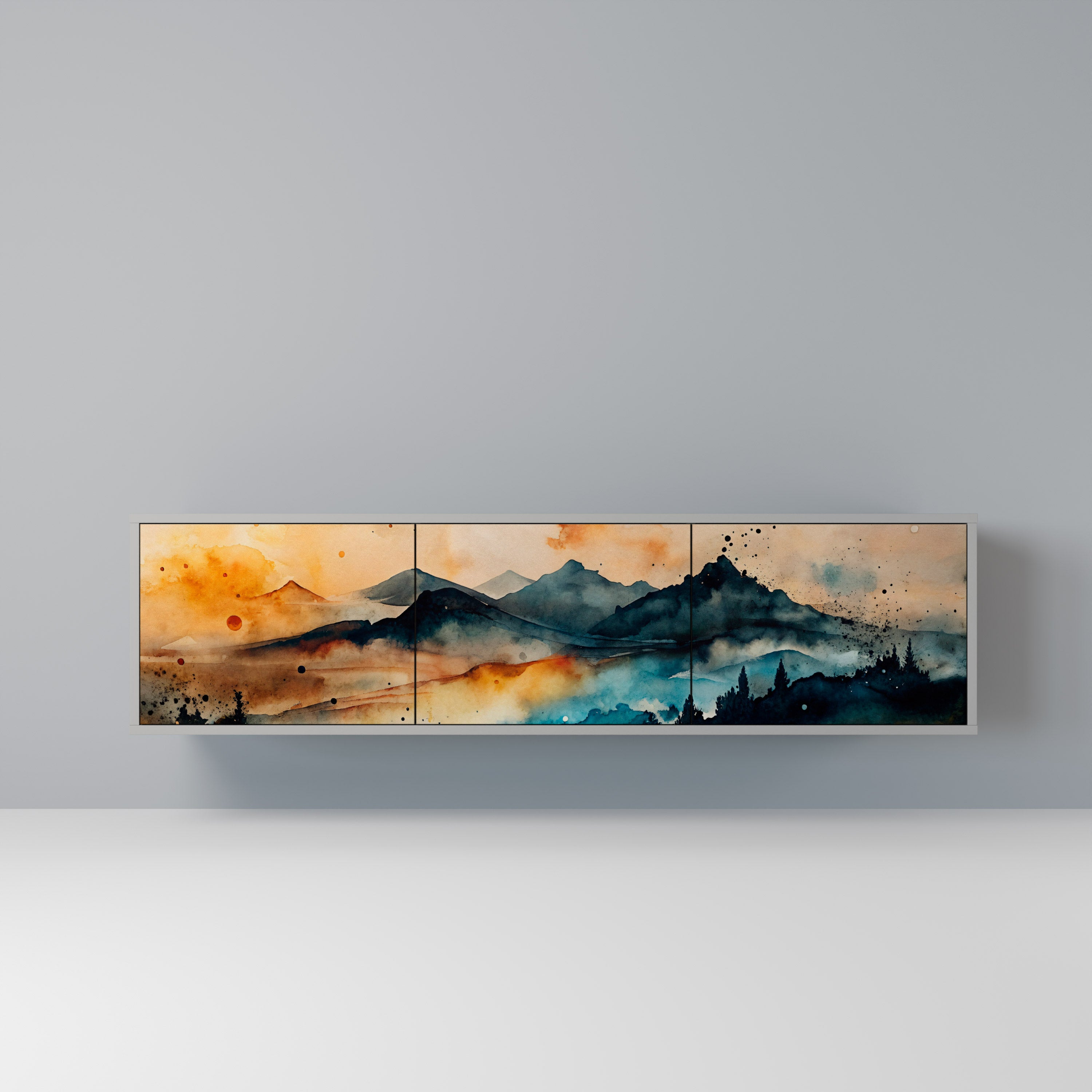 Mueble de TV de 3 puertas OMINOUS MOUNTAINS en acabado gris