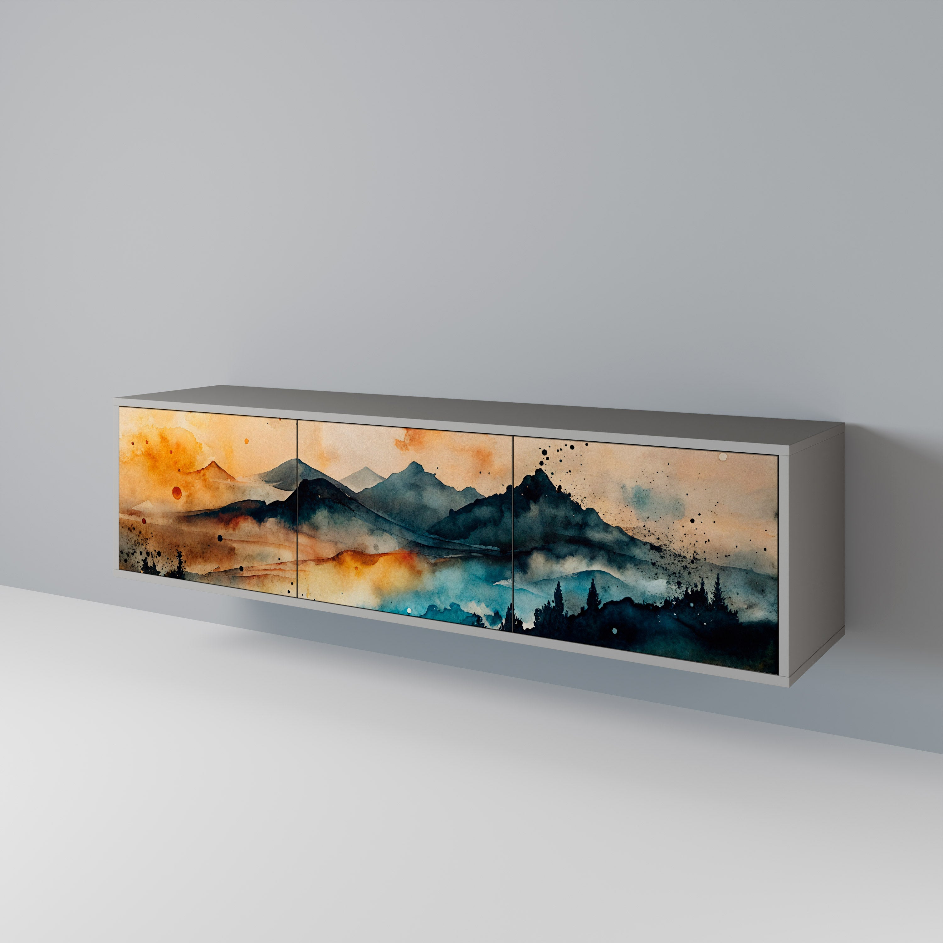 Mueble de TV de 3 puertas OMINOUS MOUNTAINS en acabado gris
