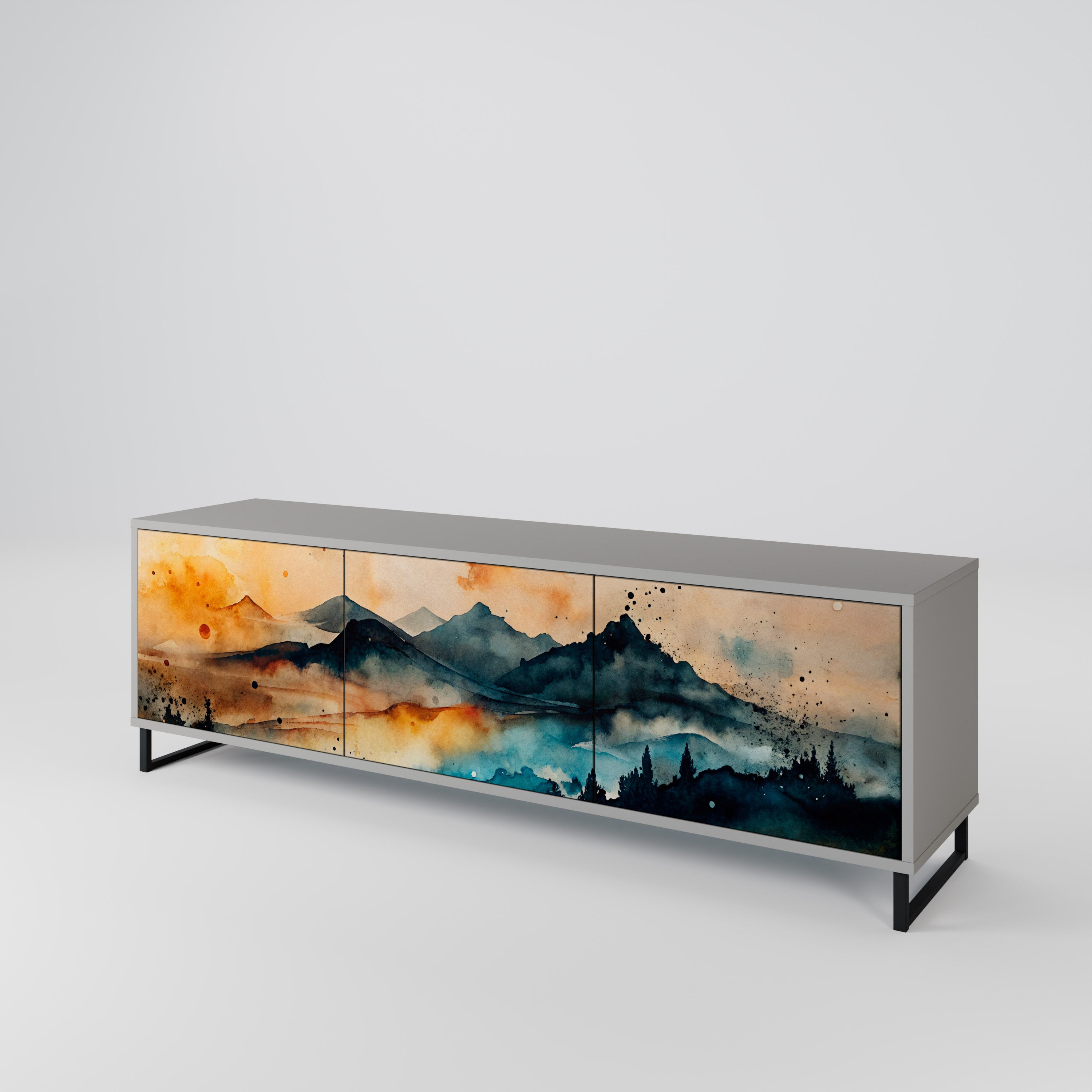 Mueble de TV de 3 puertas OMINOUS MOUNTAINS en acabado gris