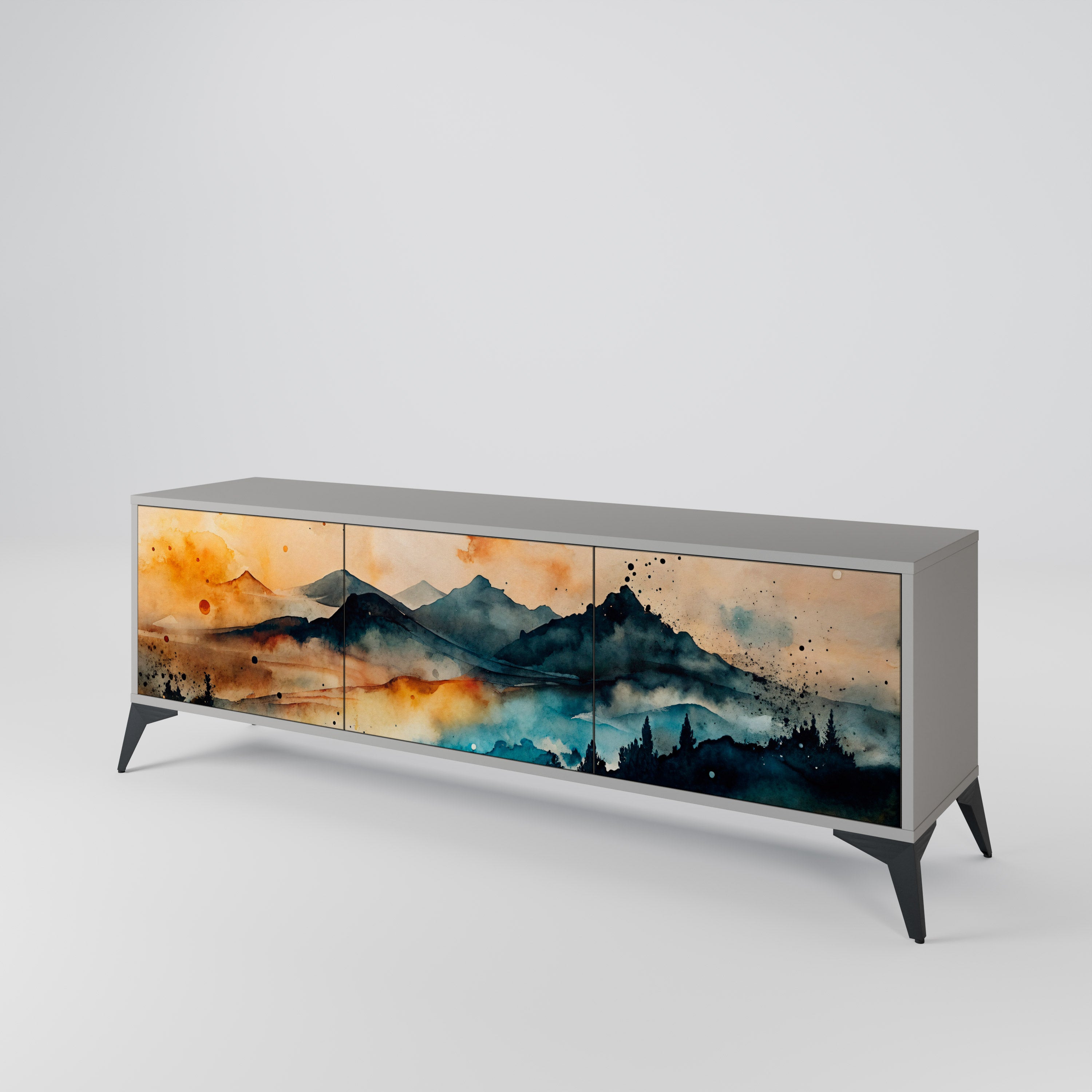Mueble de TV de 3 puertas OMINOUS MOUNTAINS en acabado gris