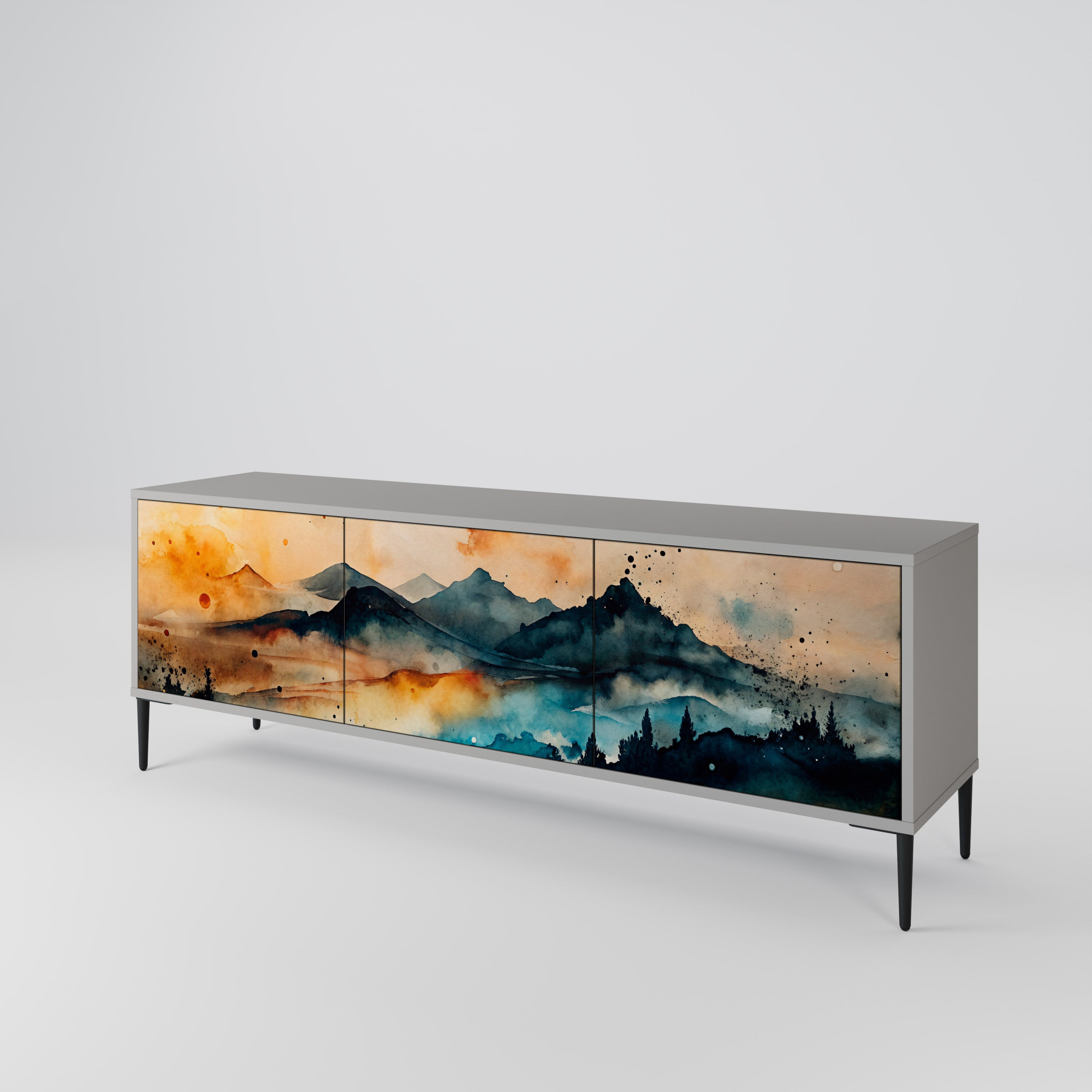 Mueble de TV de 3 puertas OMINOUS MOUNTAINS en acabado gris