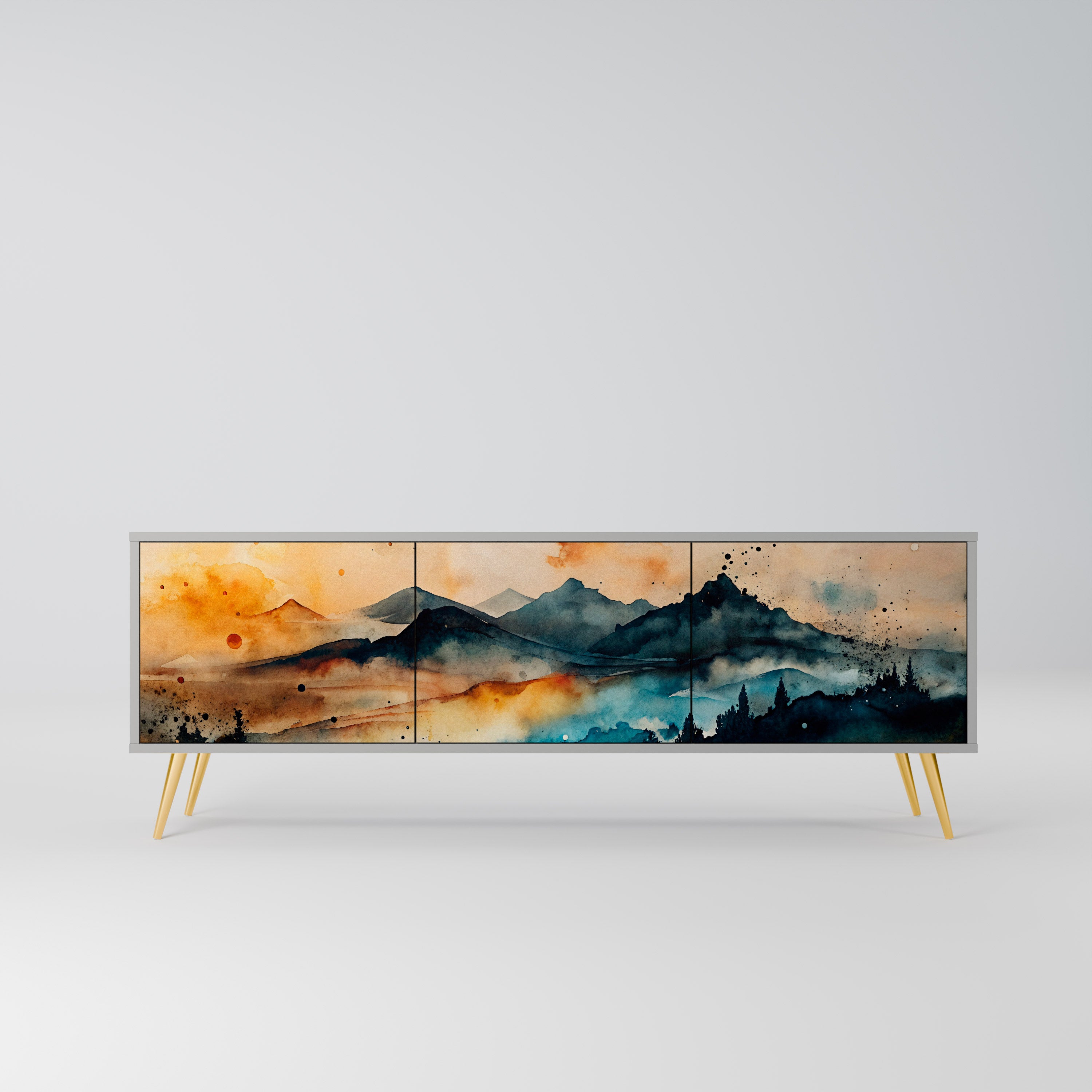 Mueble de TV de 3 puertas OMINOUS MOUNTAINS en acabado gris