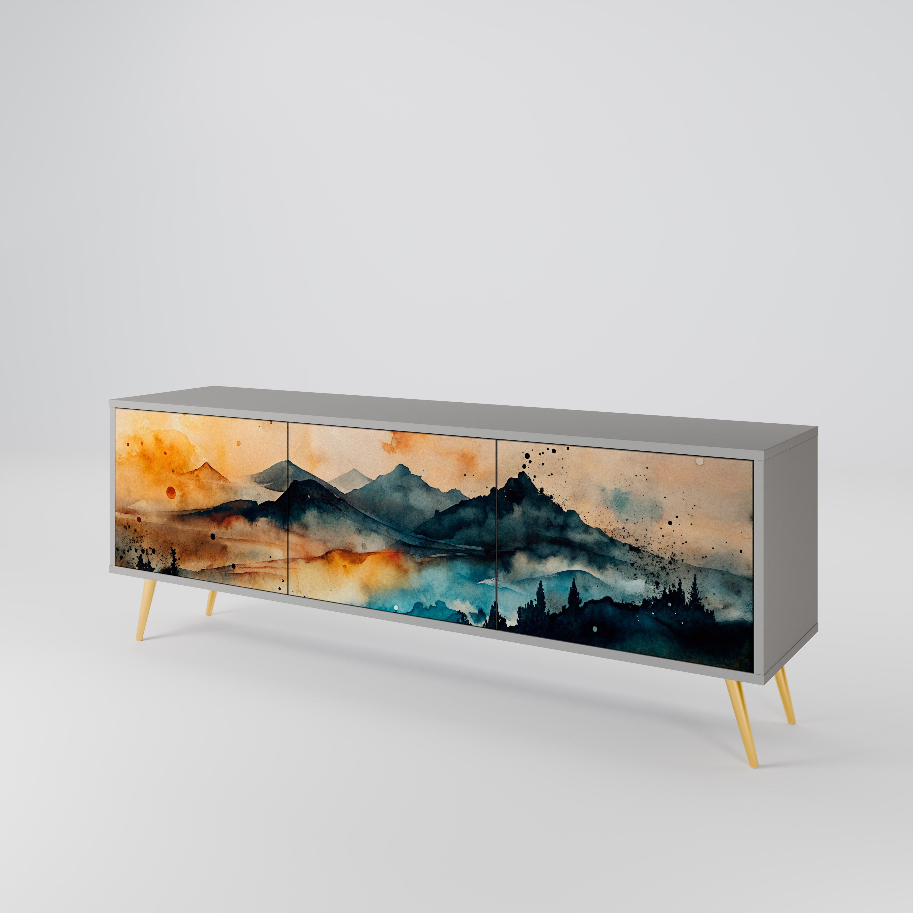 Mueble de TV de 3 puertas OMINOUS MOUNTAINS en acabado gris