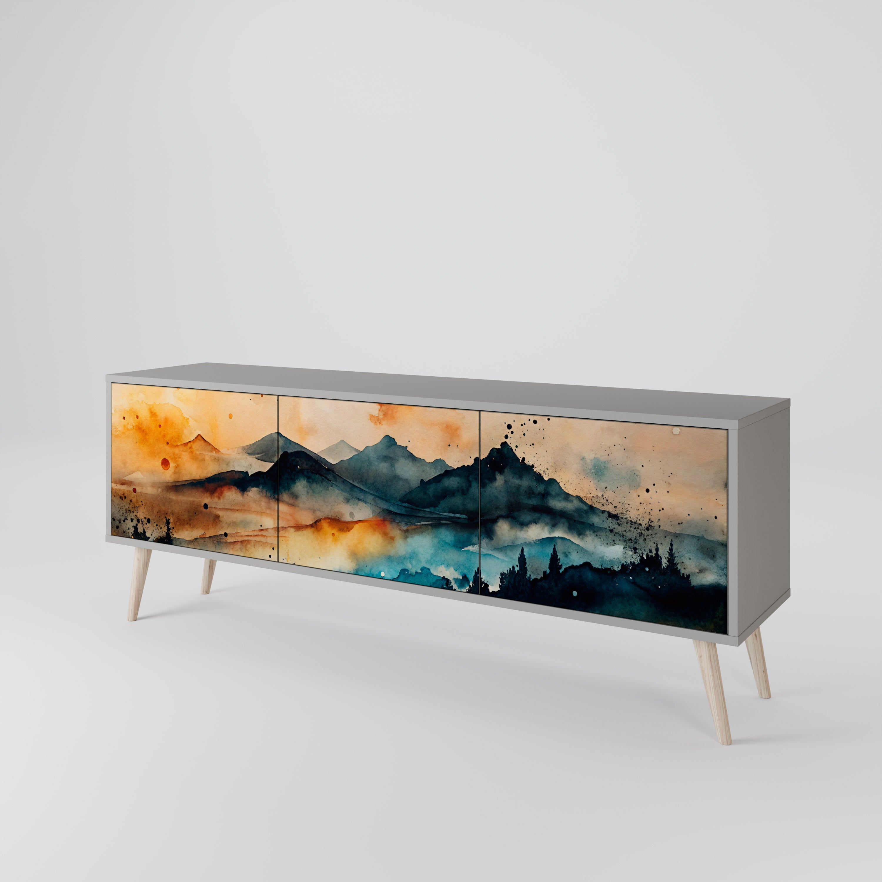Mueble de TV de 3 puertas OMINOUS MOUNTAINS en acabado gris