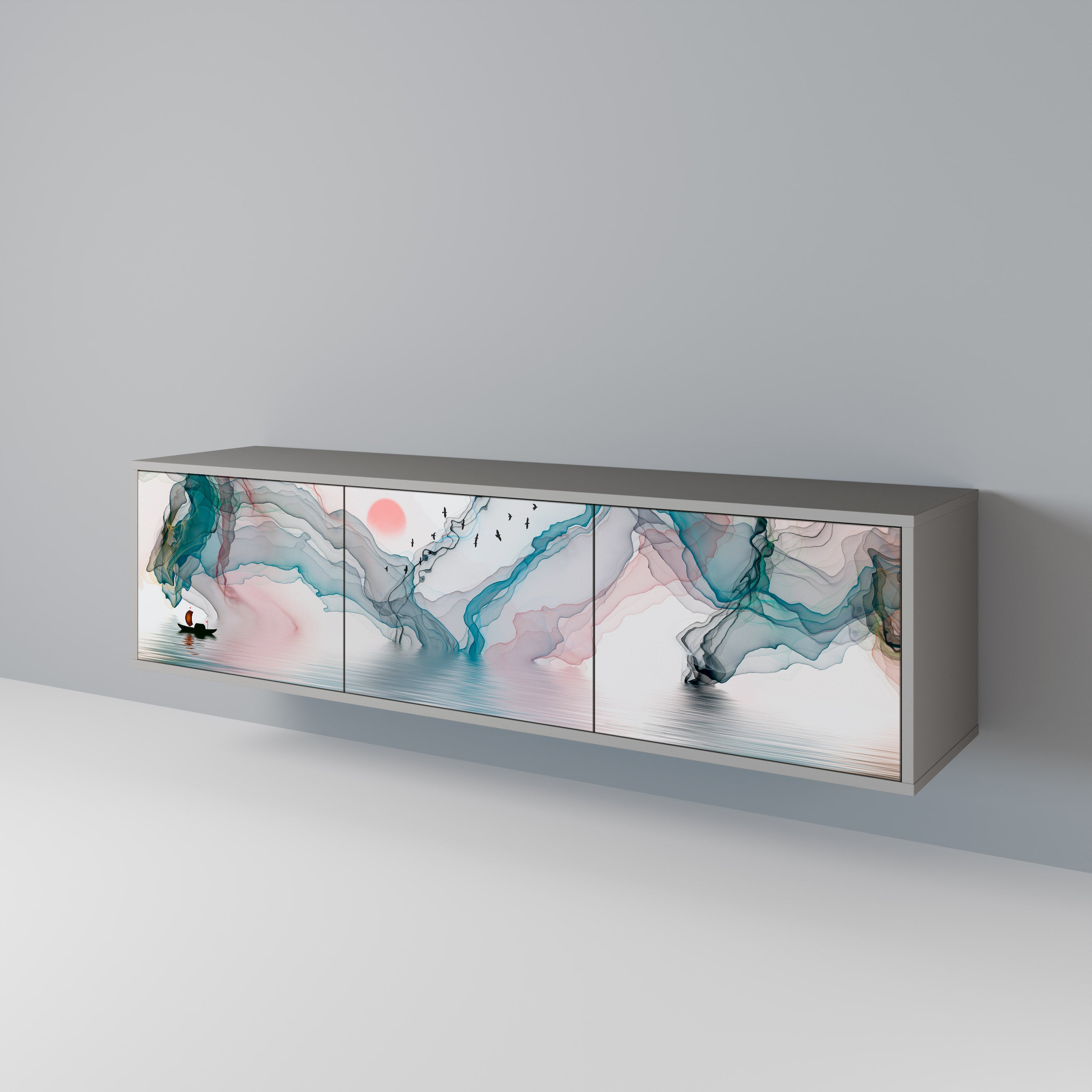 Mueble de TV de 3 puertas VELVET CROSSING en acabado gris