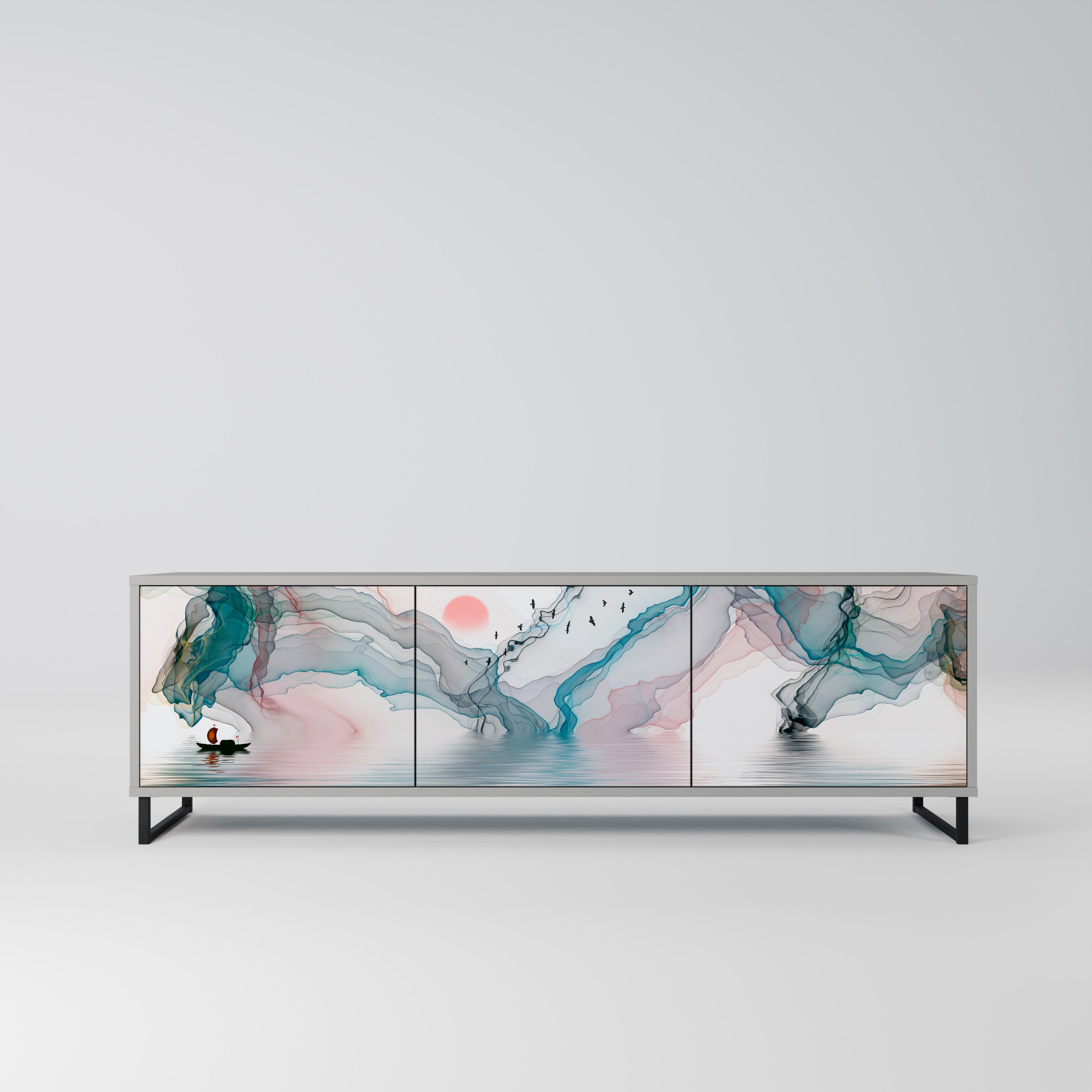 Mueble de TV de 3 puertas VELVET CROSSING en acabado gris