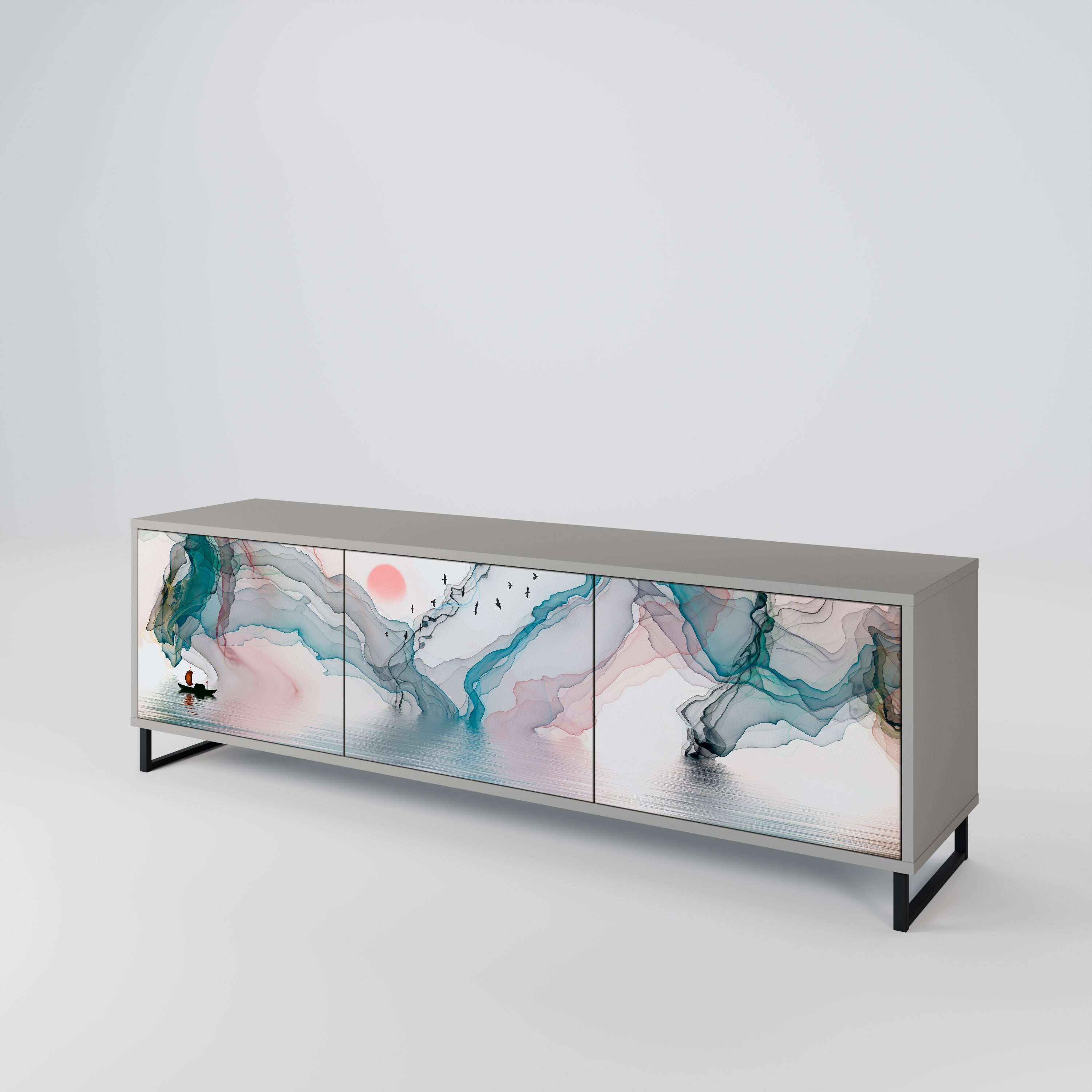 Mueble de TV de 3 puertas VELVET CROSSING en acabado gris